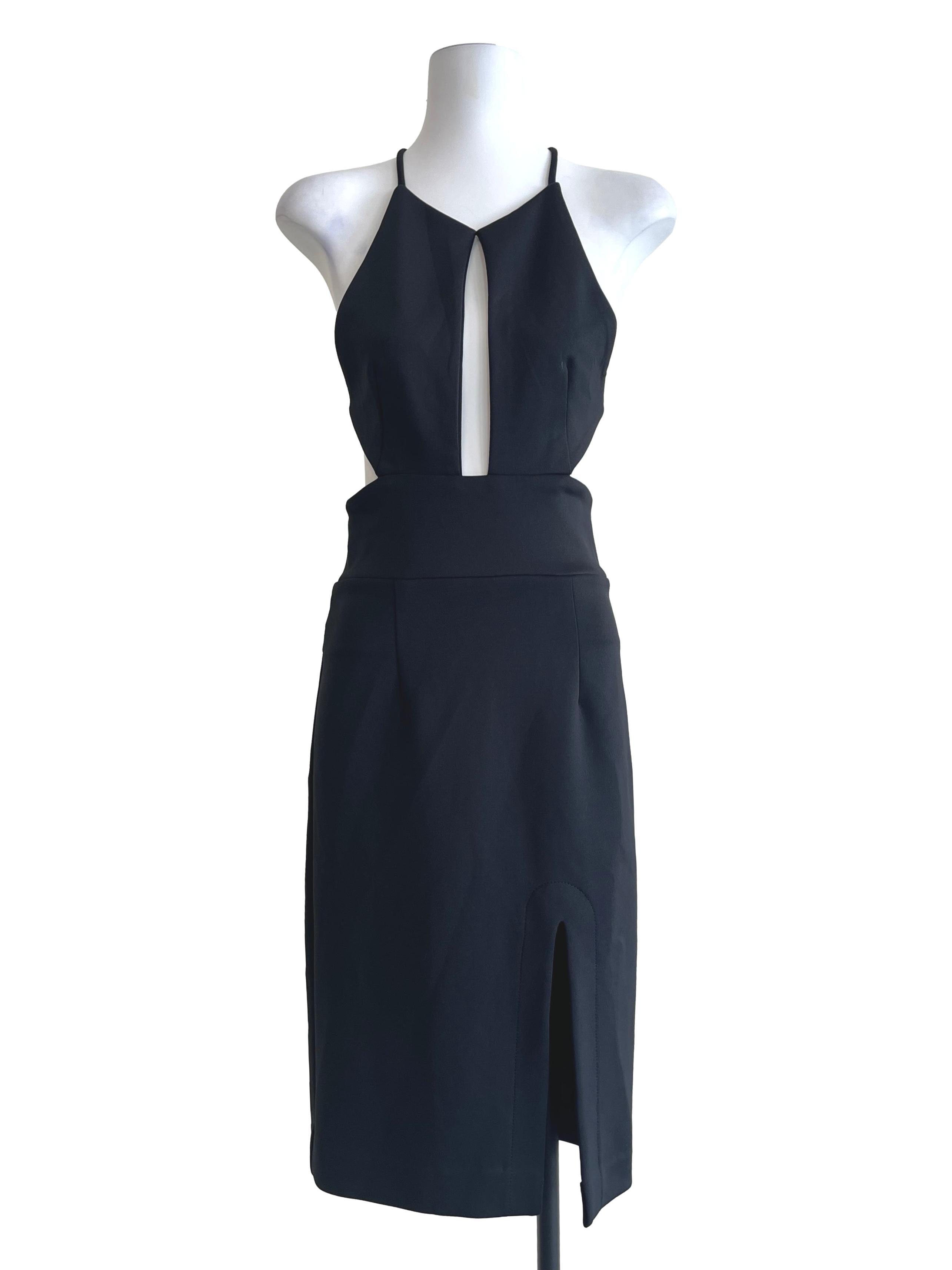 Jet Black Halter Strap Open Back Dress