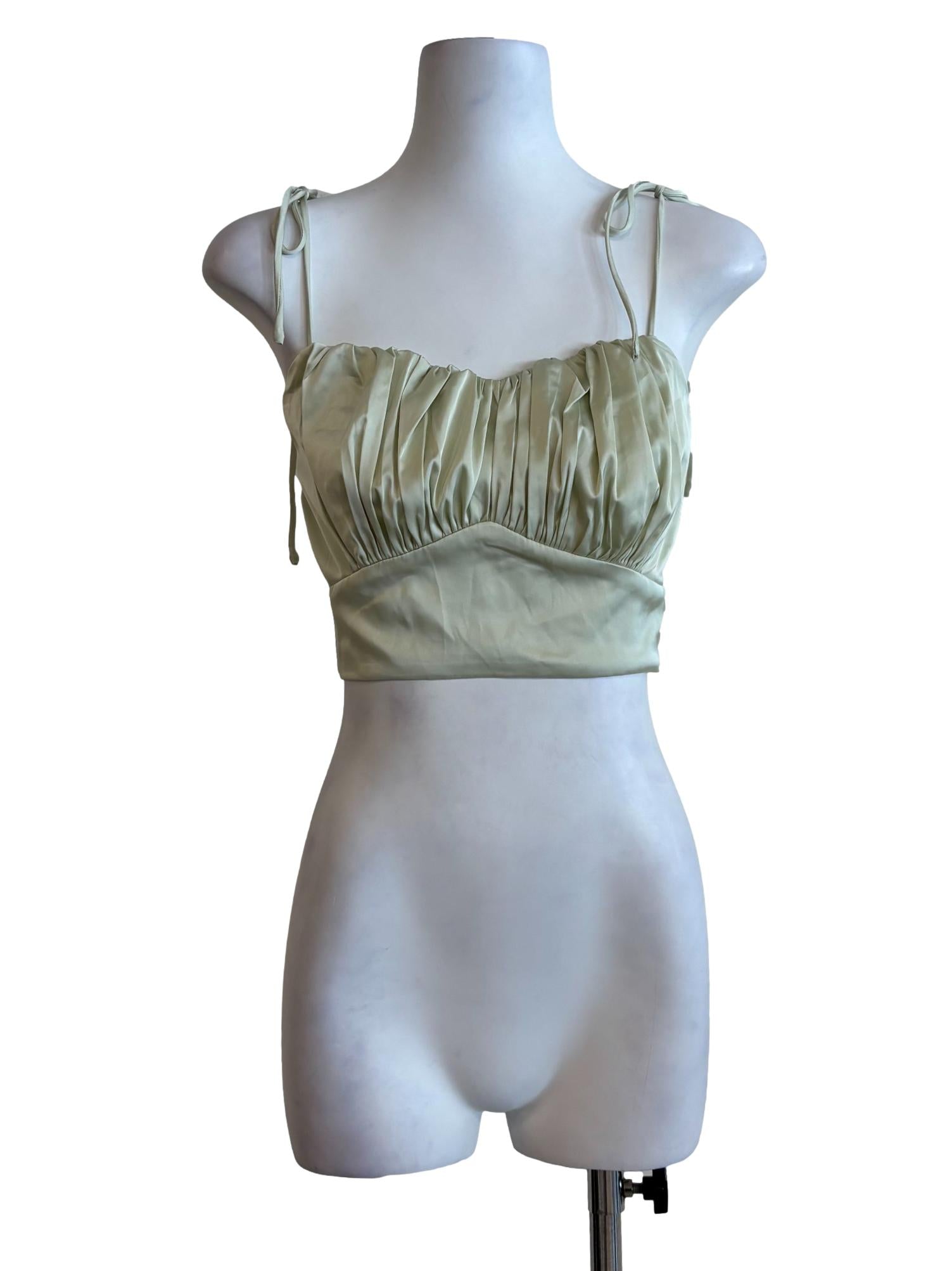 Sage Green Satin Ribbon Strap Top