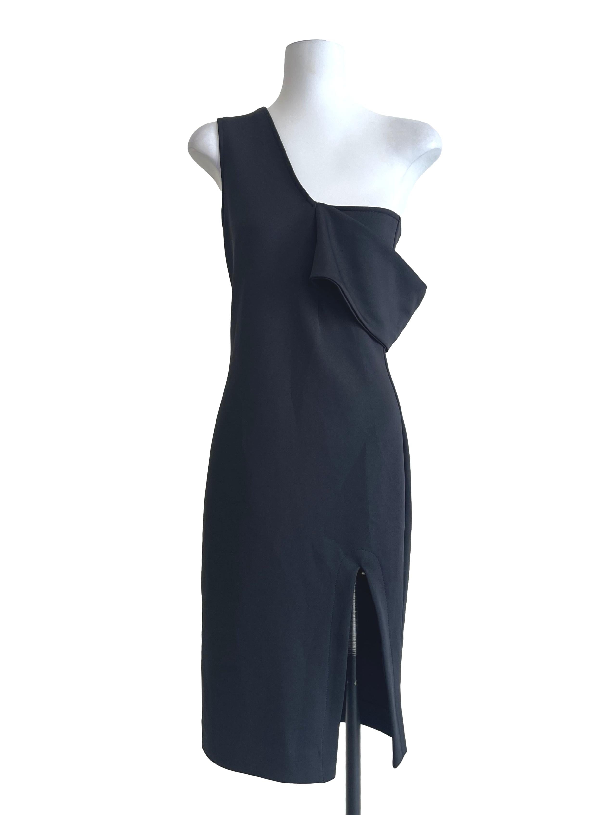 Jet Black Asymmetrical Slip Dress