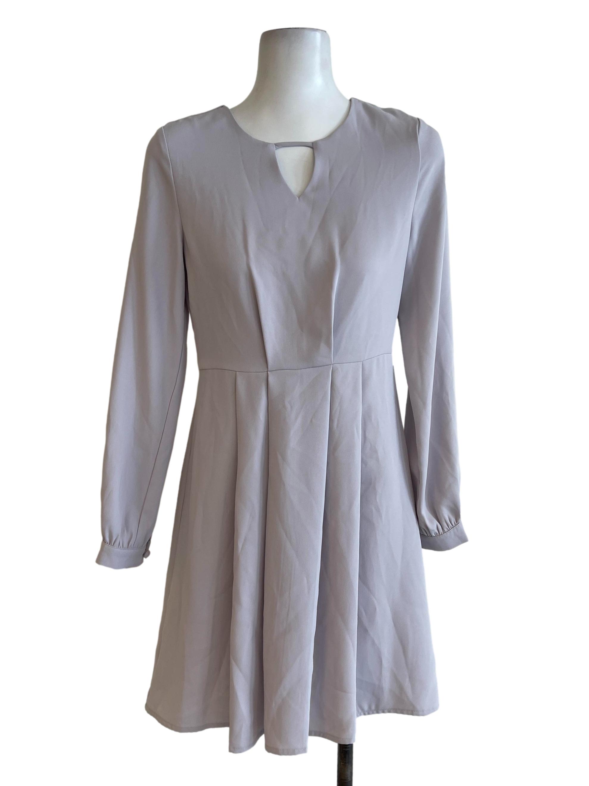 Cloud Gray Babydoll Long Sleeves Dress