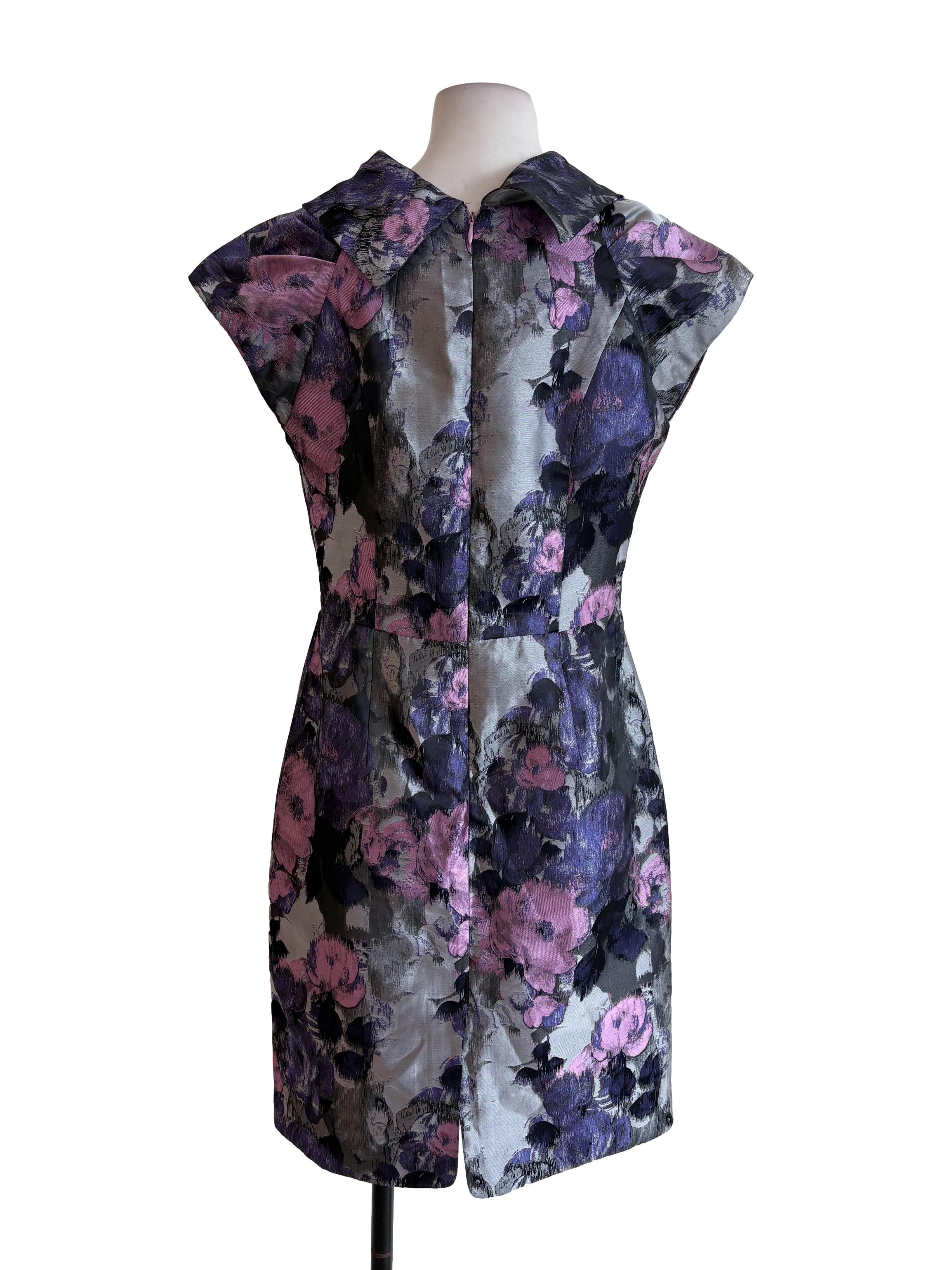Purple Floral Brocade Pegged Dress