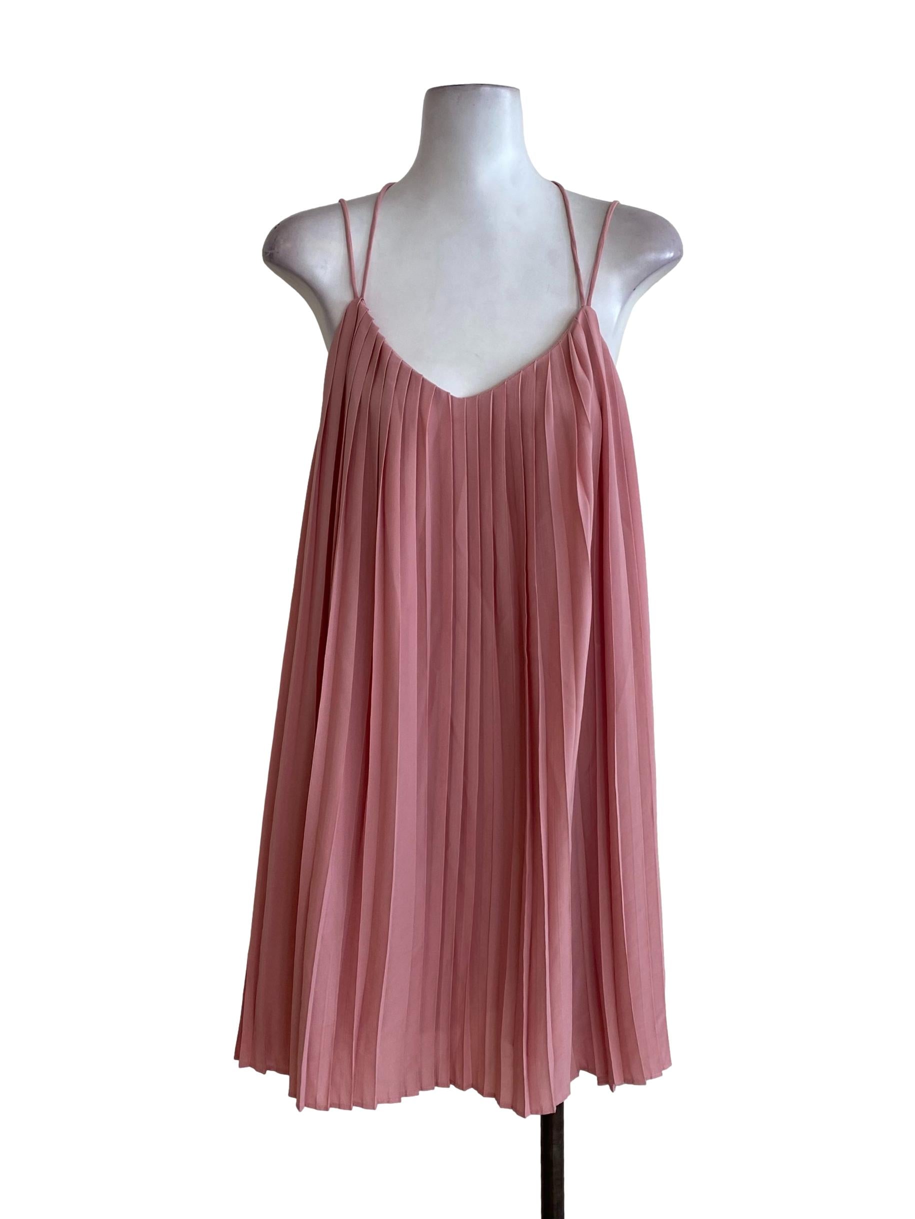 Pink Pleated Mini Dress