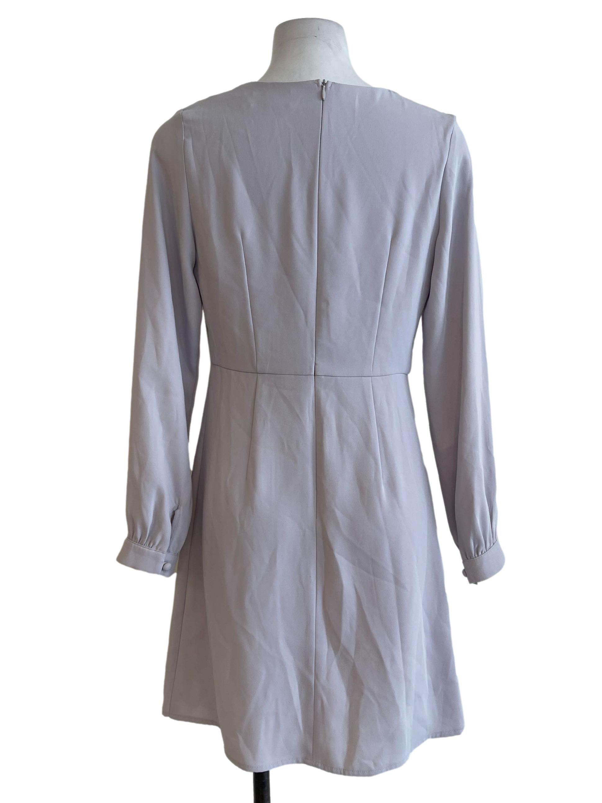 Cloud Gray Babydoll Long Sleeves Dress