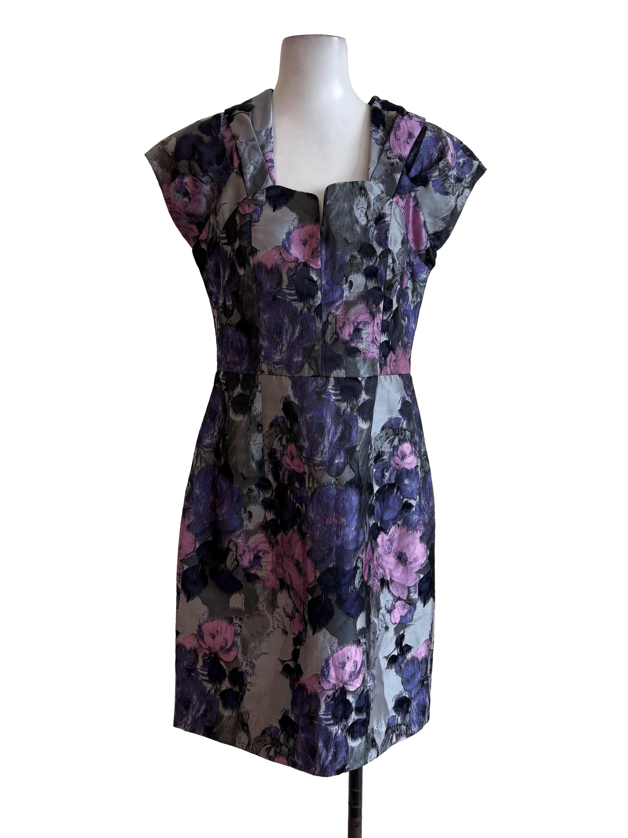 Purple Floral Brocade Pegged Dress
