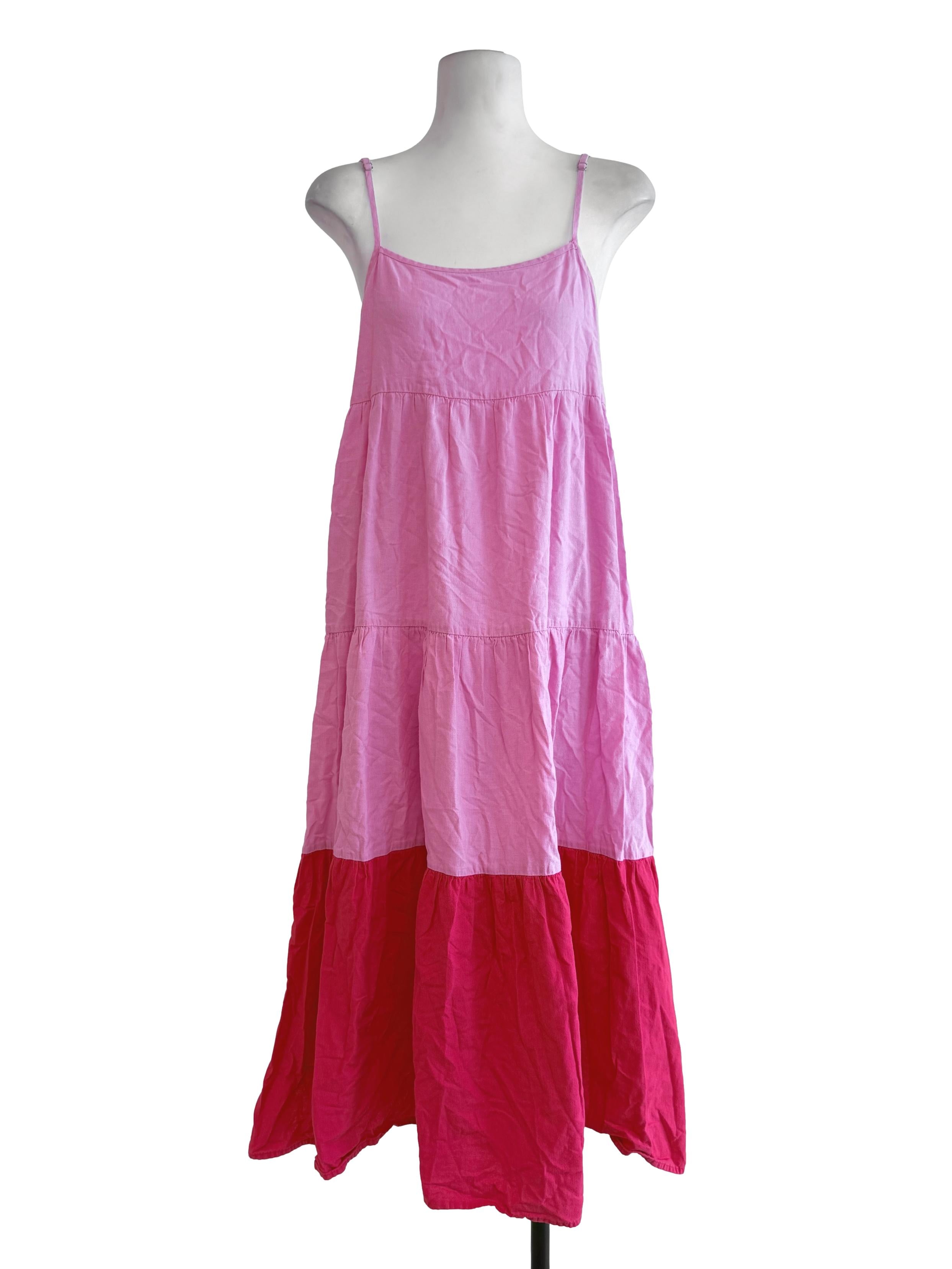 Pink Red Dual Color Straps Maxi Dress