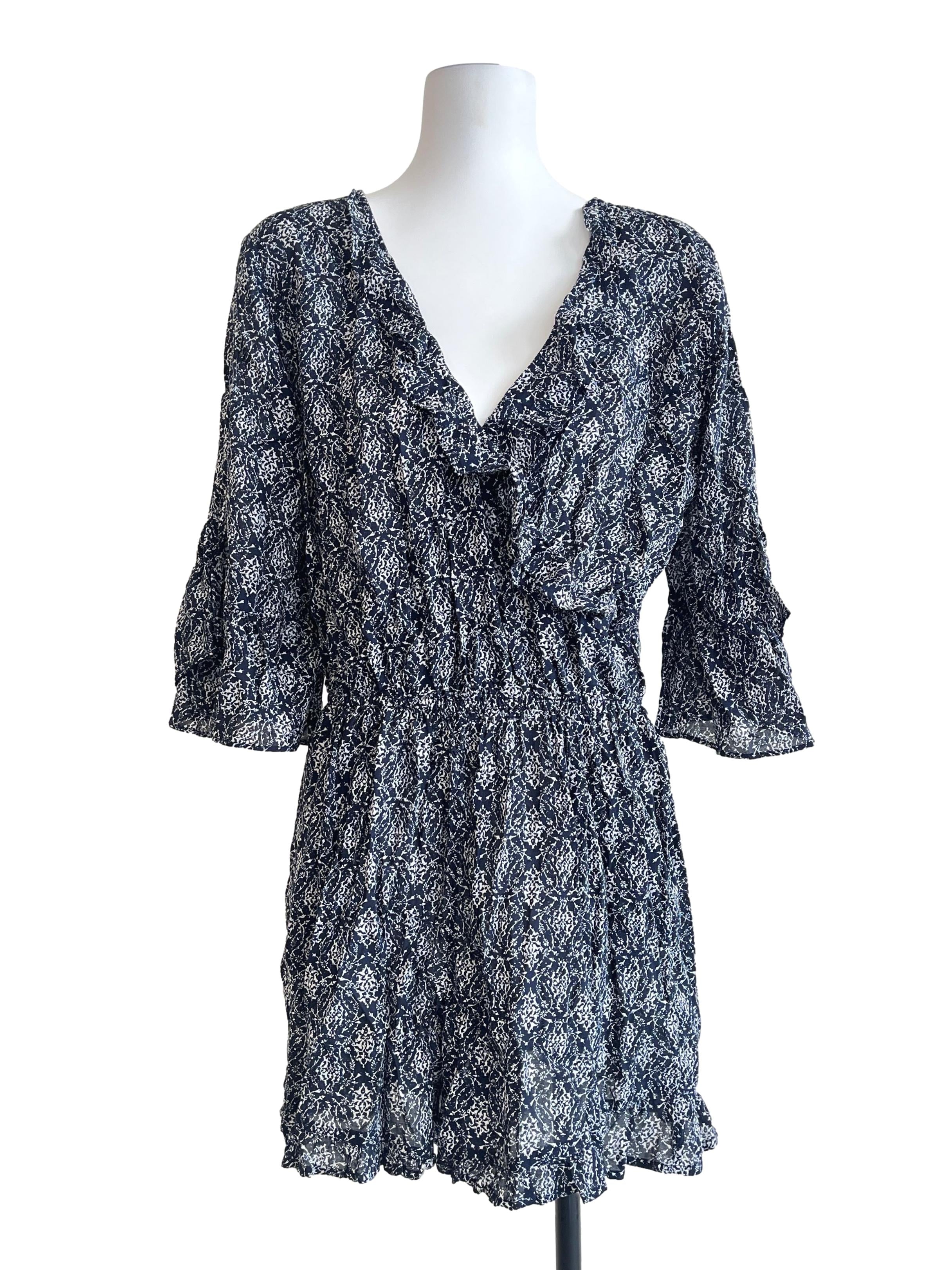Dark Blue V-Neck A-Line Dres