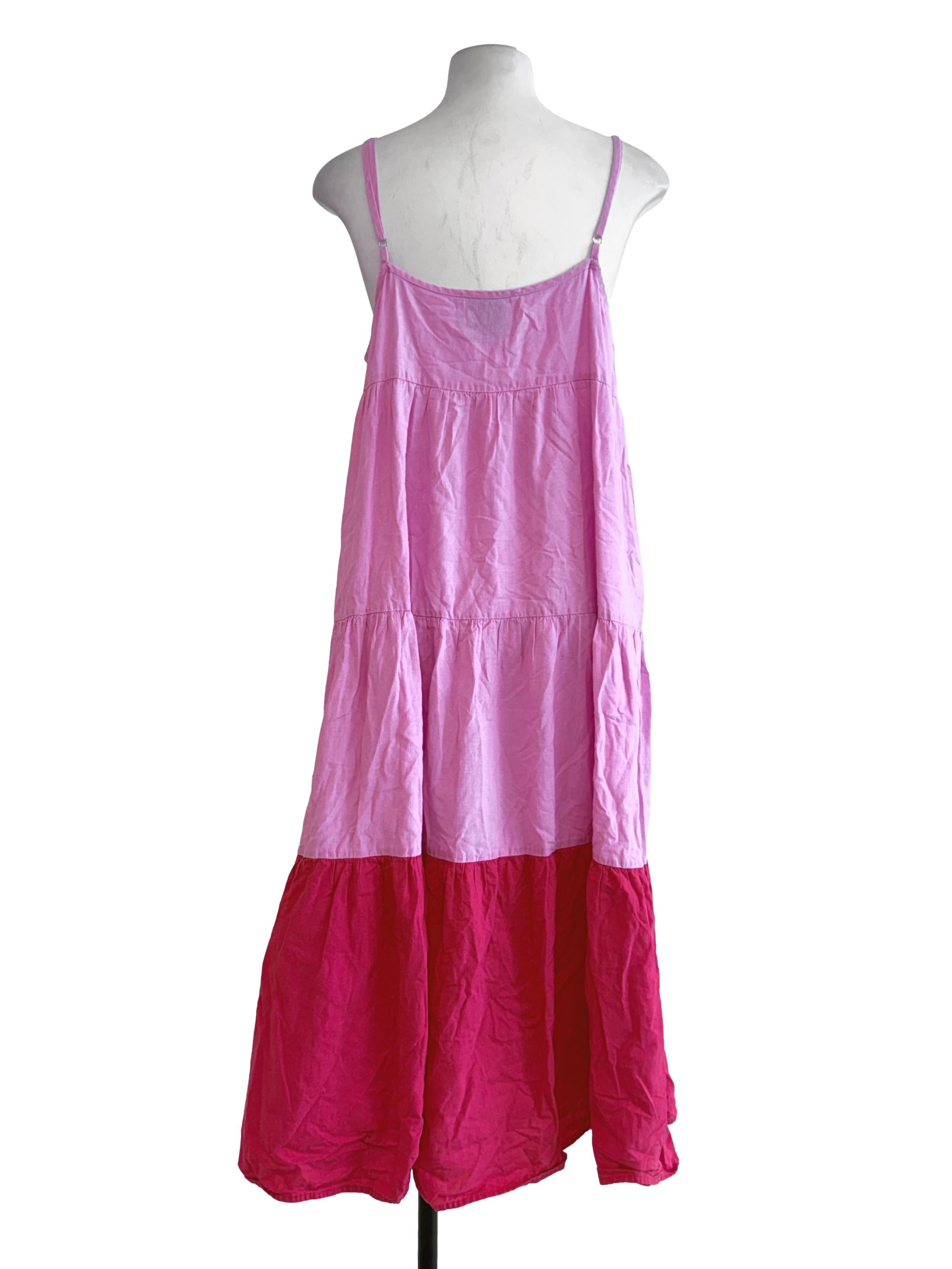 Pink Red Dual Color Straps Maxi Dress