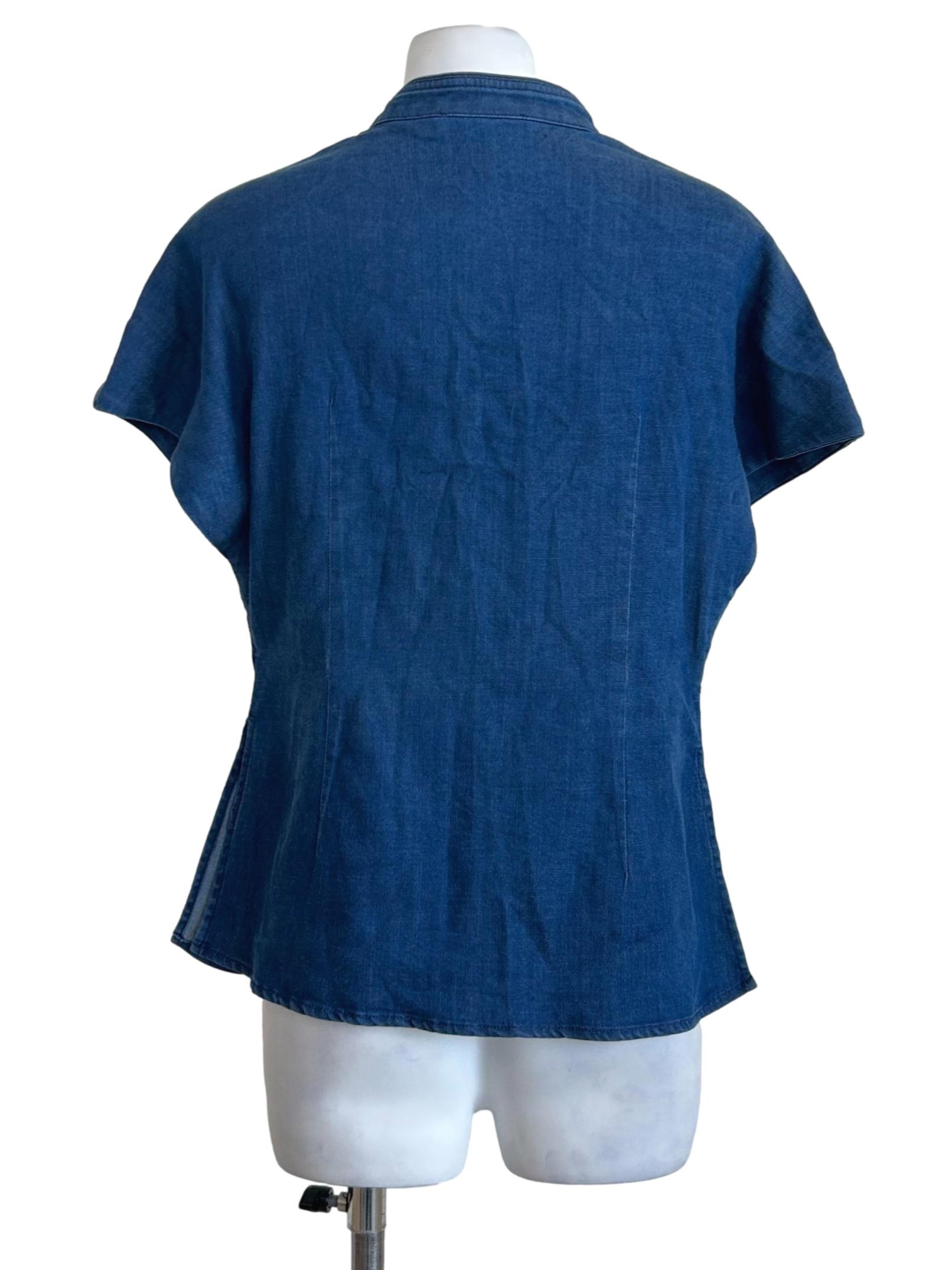 Blue Denim Keyhole Mandarin Top