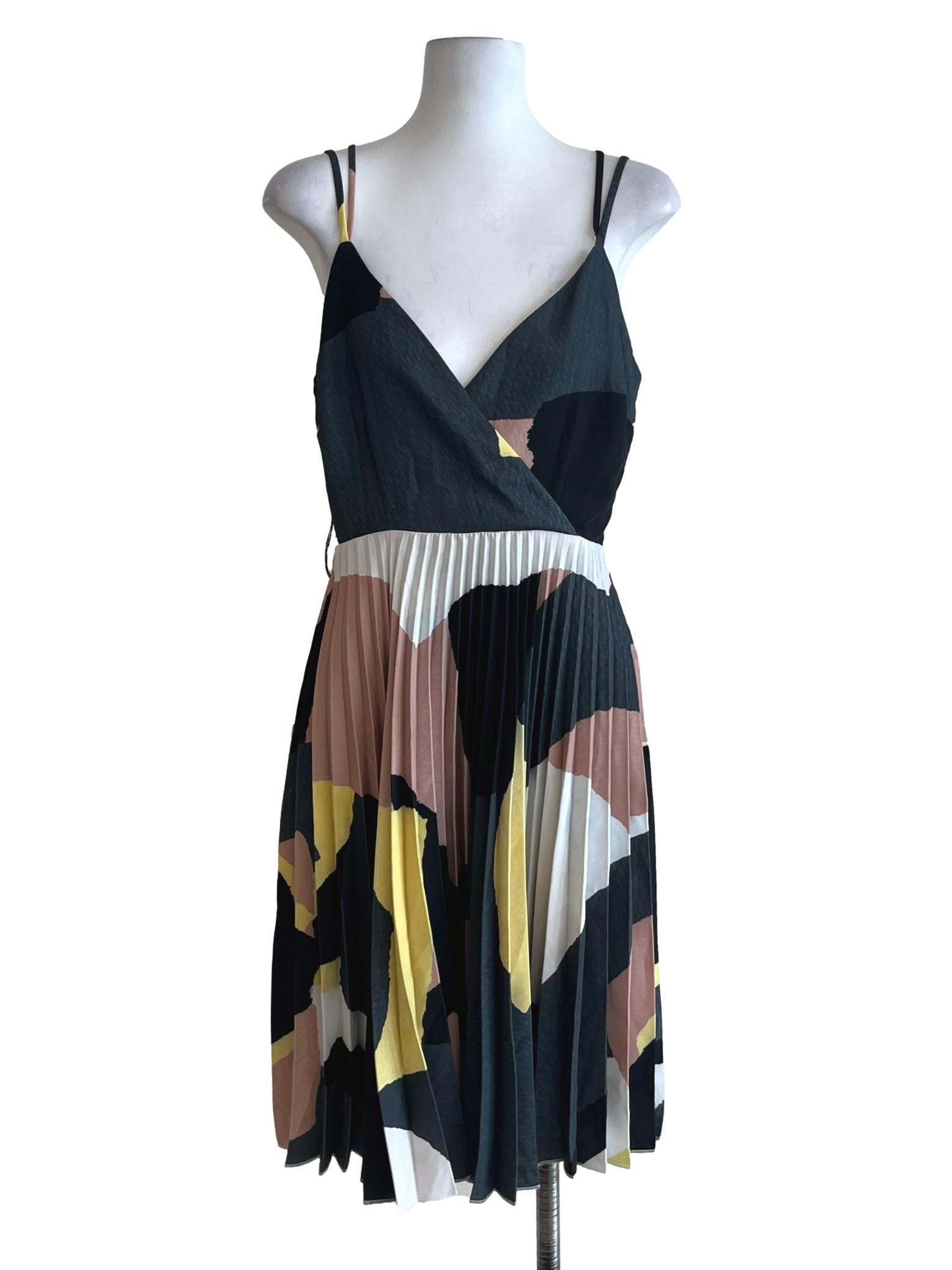 Lead Grey Multicolor Prints Pleated Dress