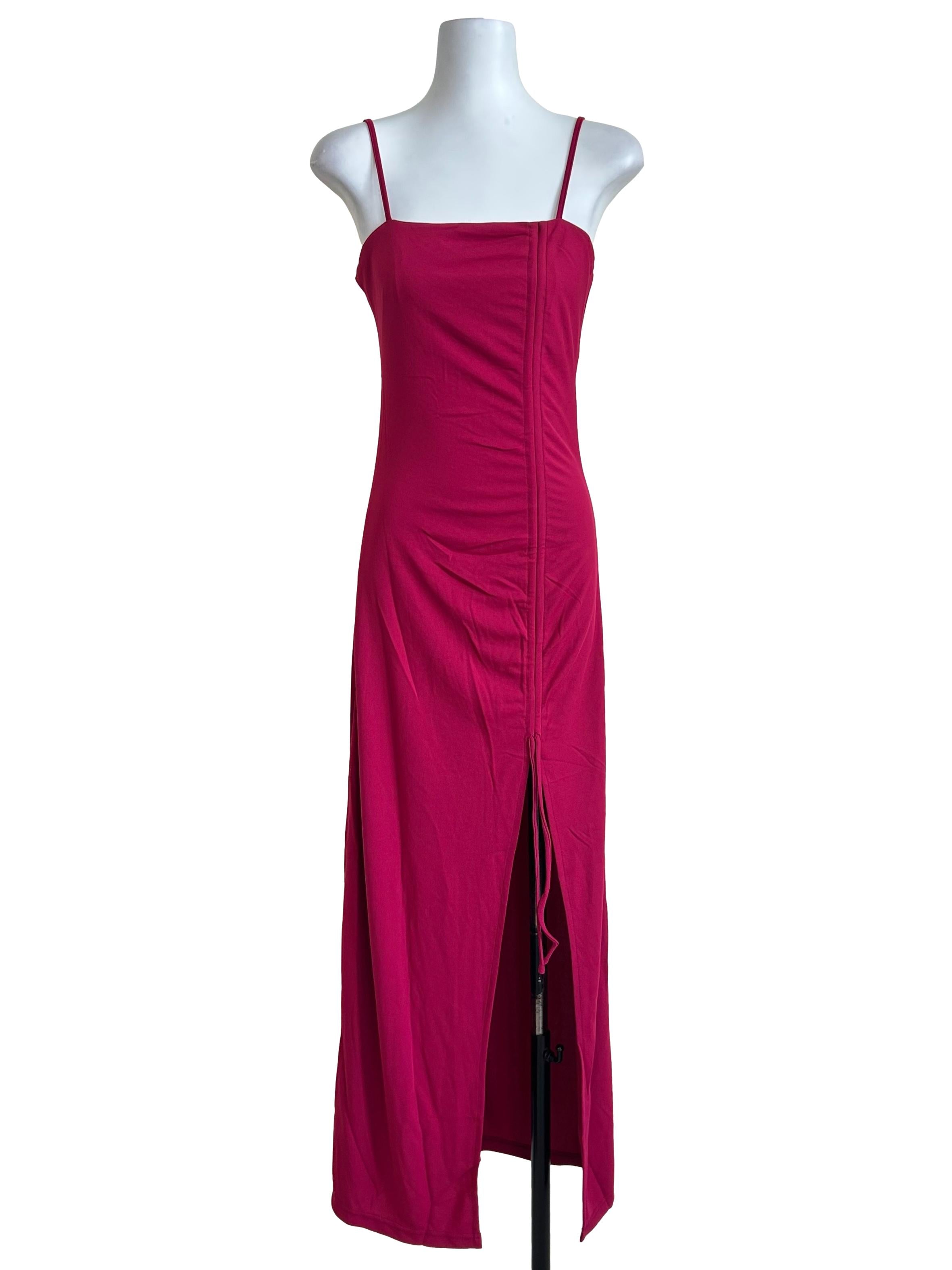 Hot Pink Ruched Slit Maxi Dress