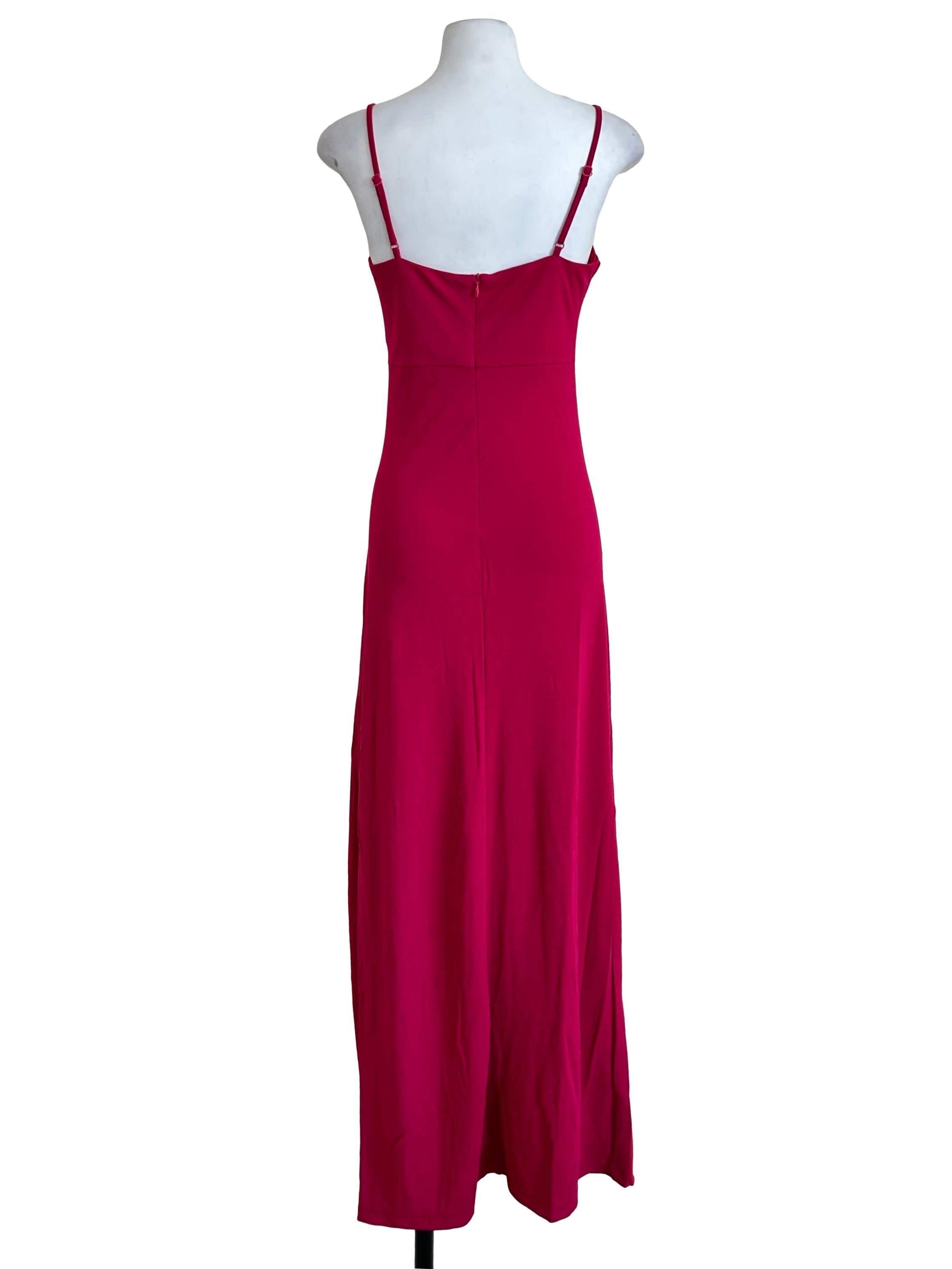 Hot Pink Ruched Slit Maxi Dress