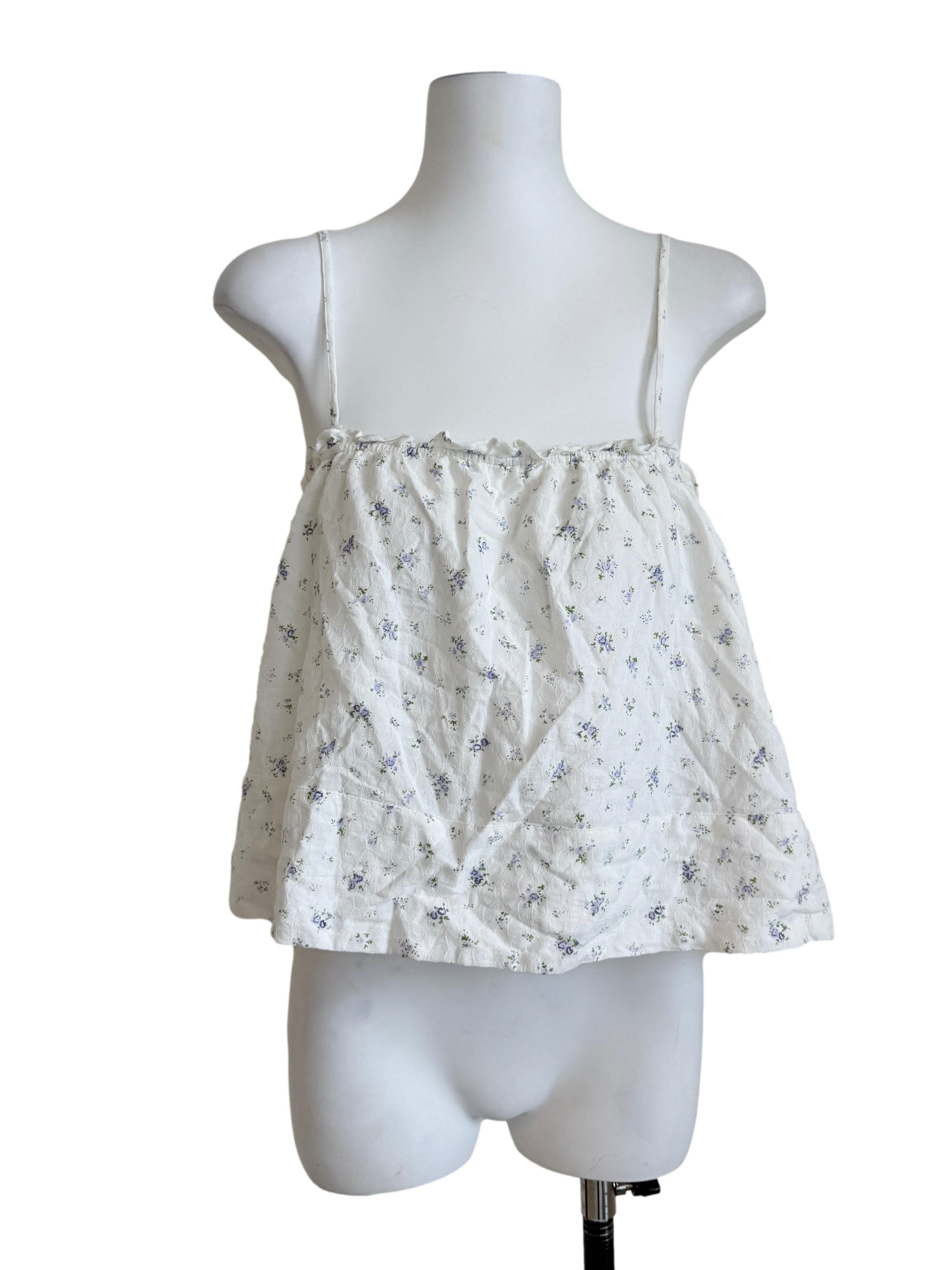 White Flower Printed Top