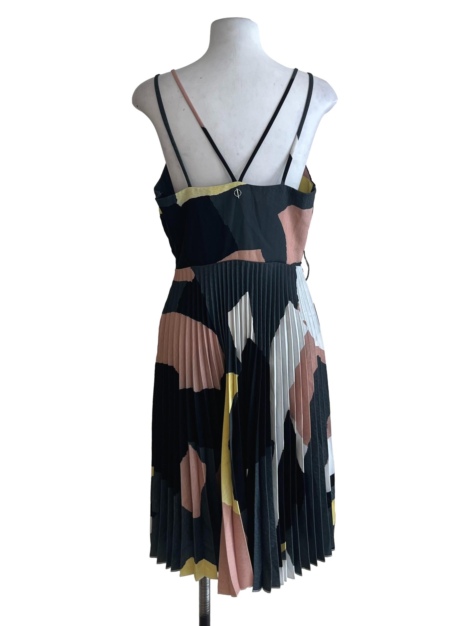 Lead Grey Multicolor Prints Pleated Dress