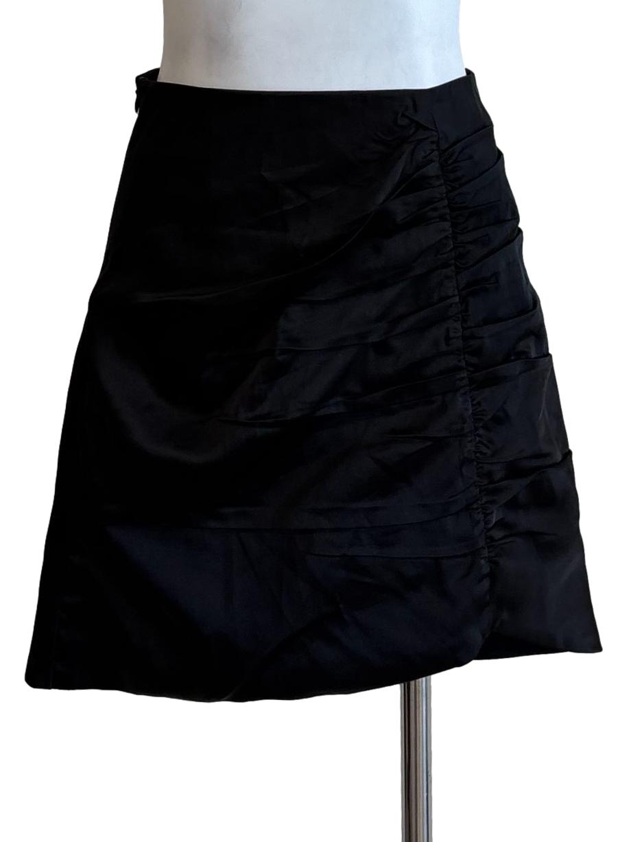 Night Black Satin Scrunched Mini Skirt
