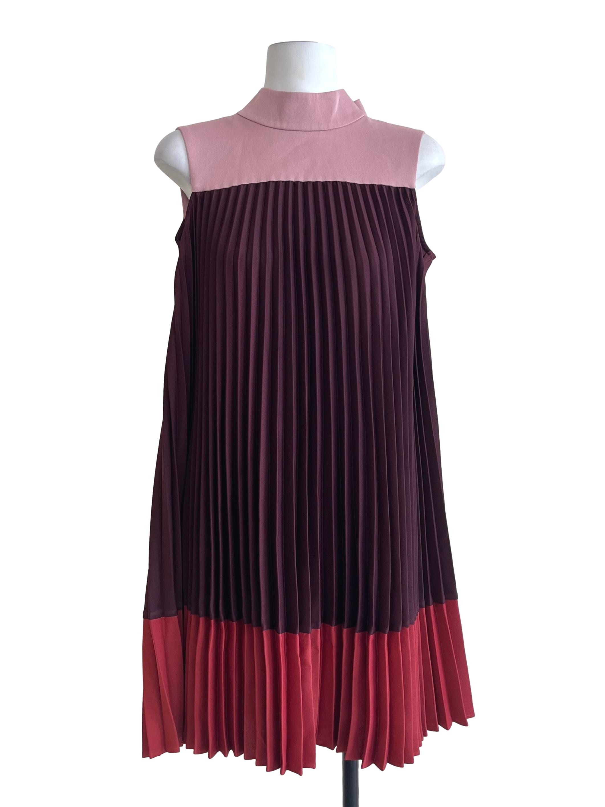 Ruby Red Halter Pleated  Yoke Dress