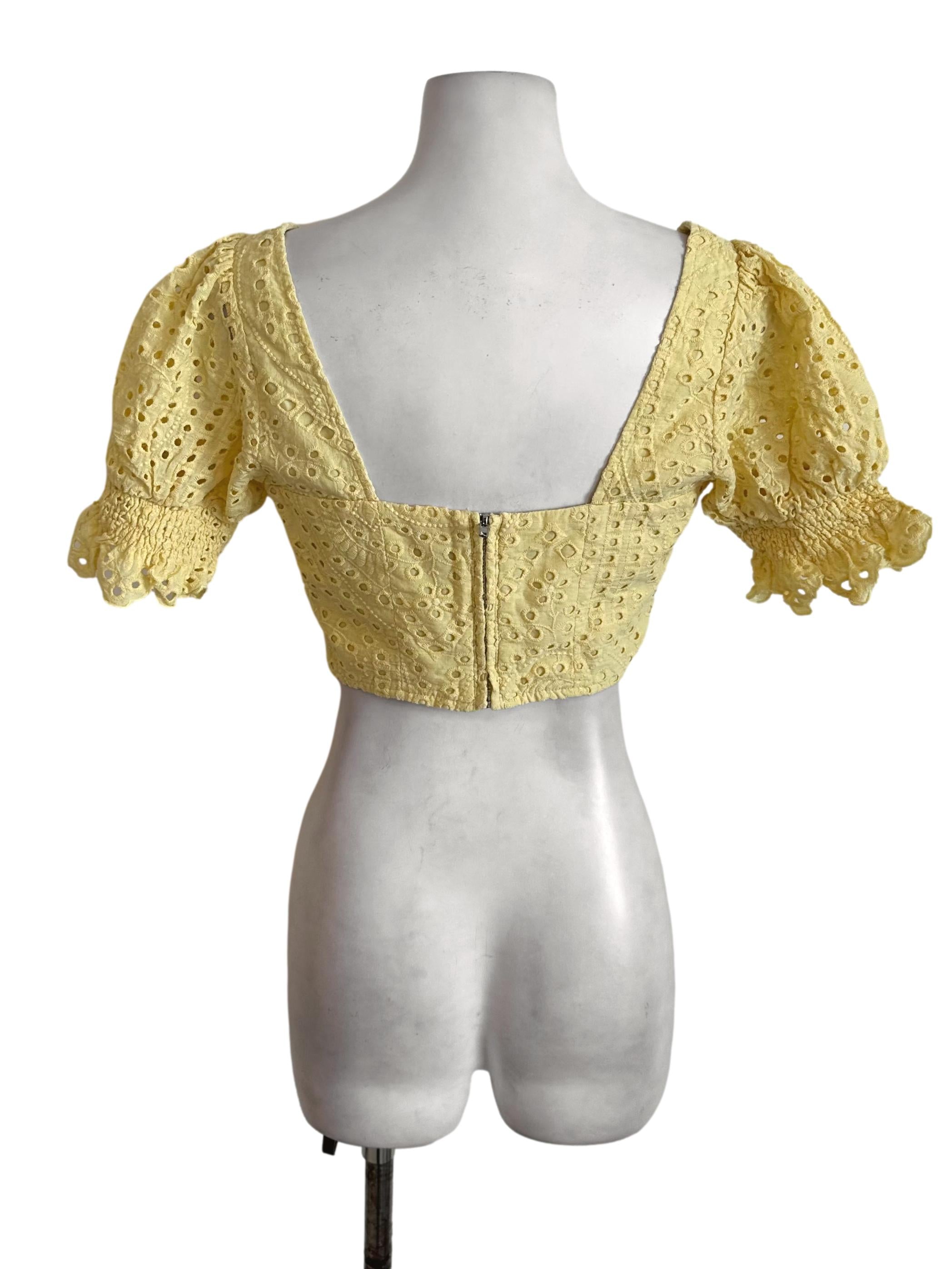 Butter Yellow Eyelet Embroidery Top