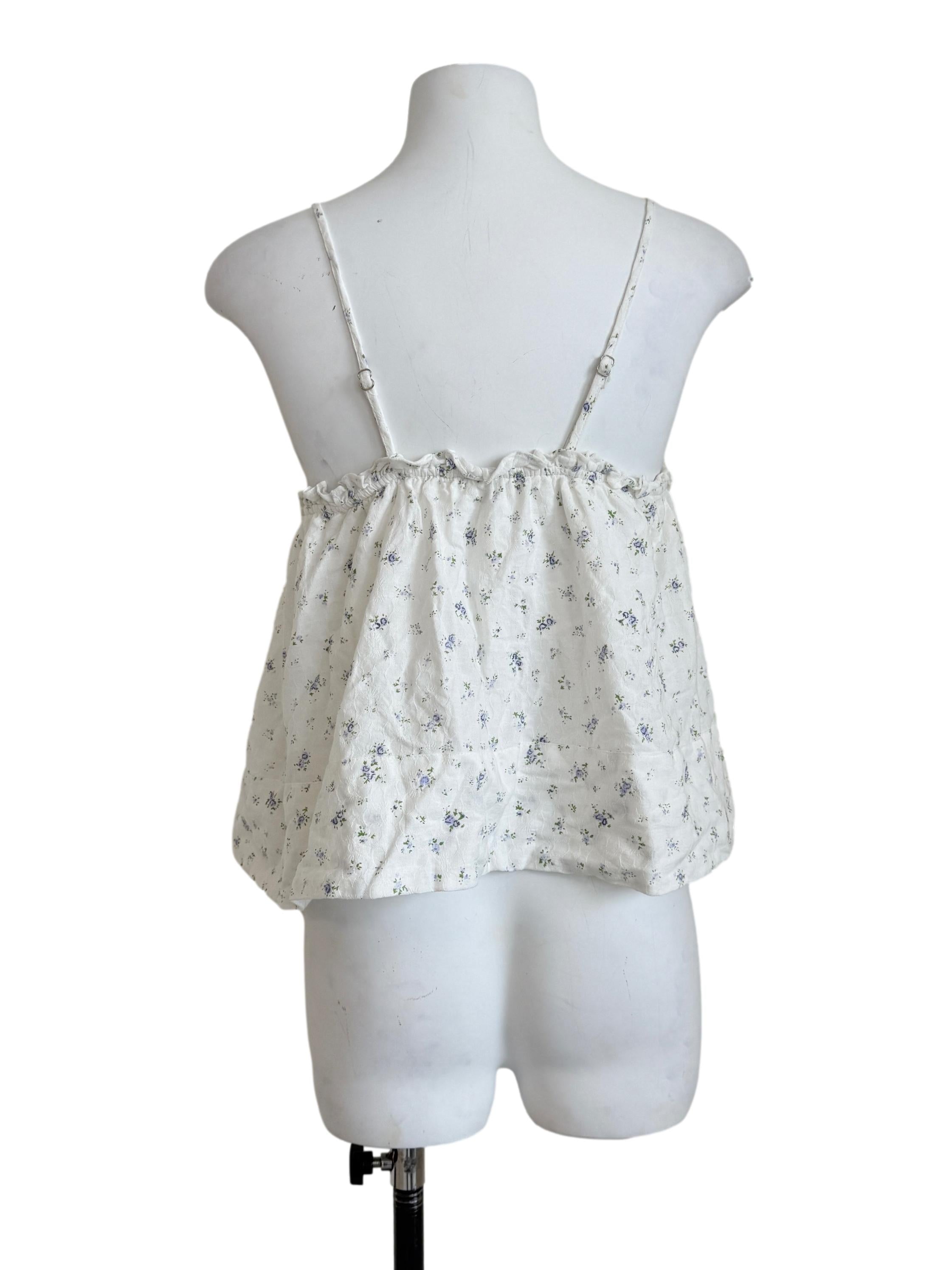 White Flower Printed Top