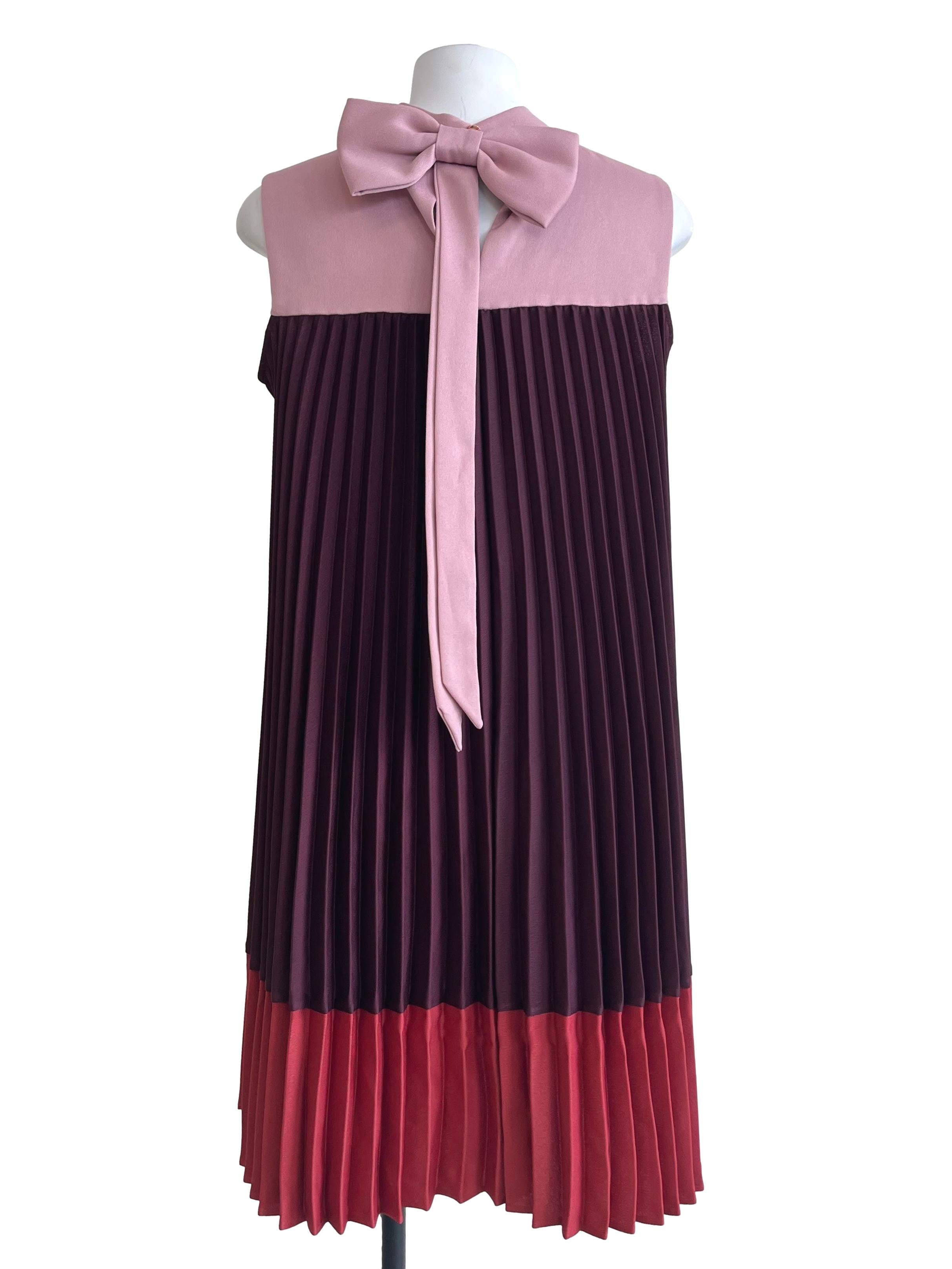 Ruby Red Halter Pleated  Yoke Dress