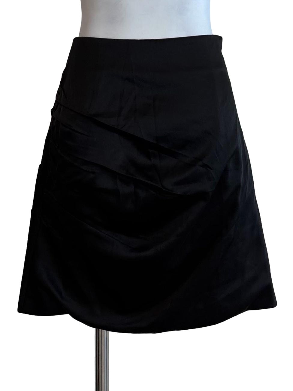 Night Black Satin Scrunched Mini Skirt