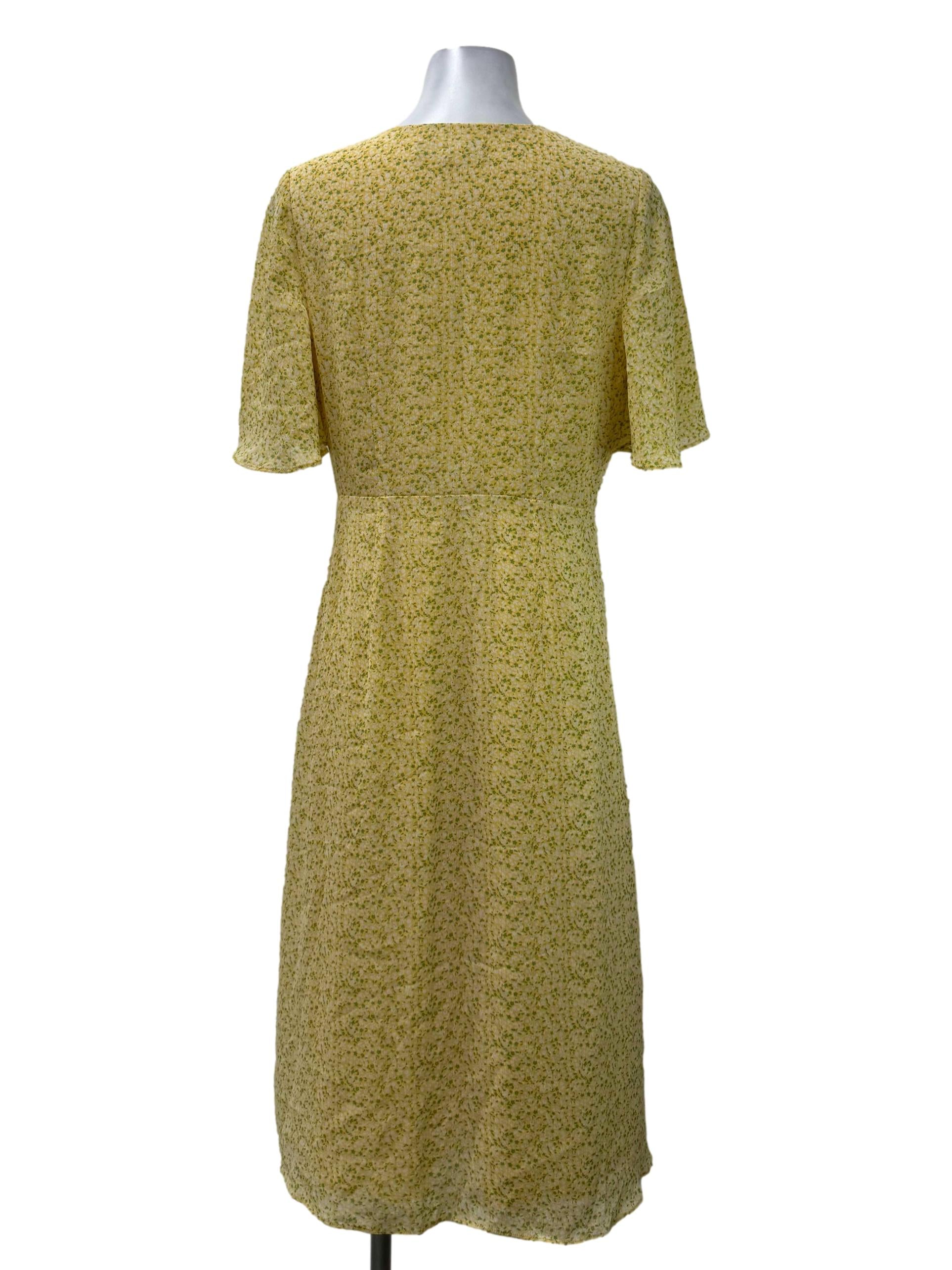 Yellow Mini Flower Wrap Ruched Dress