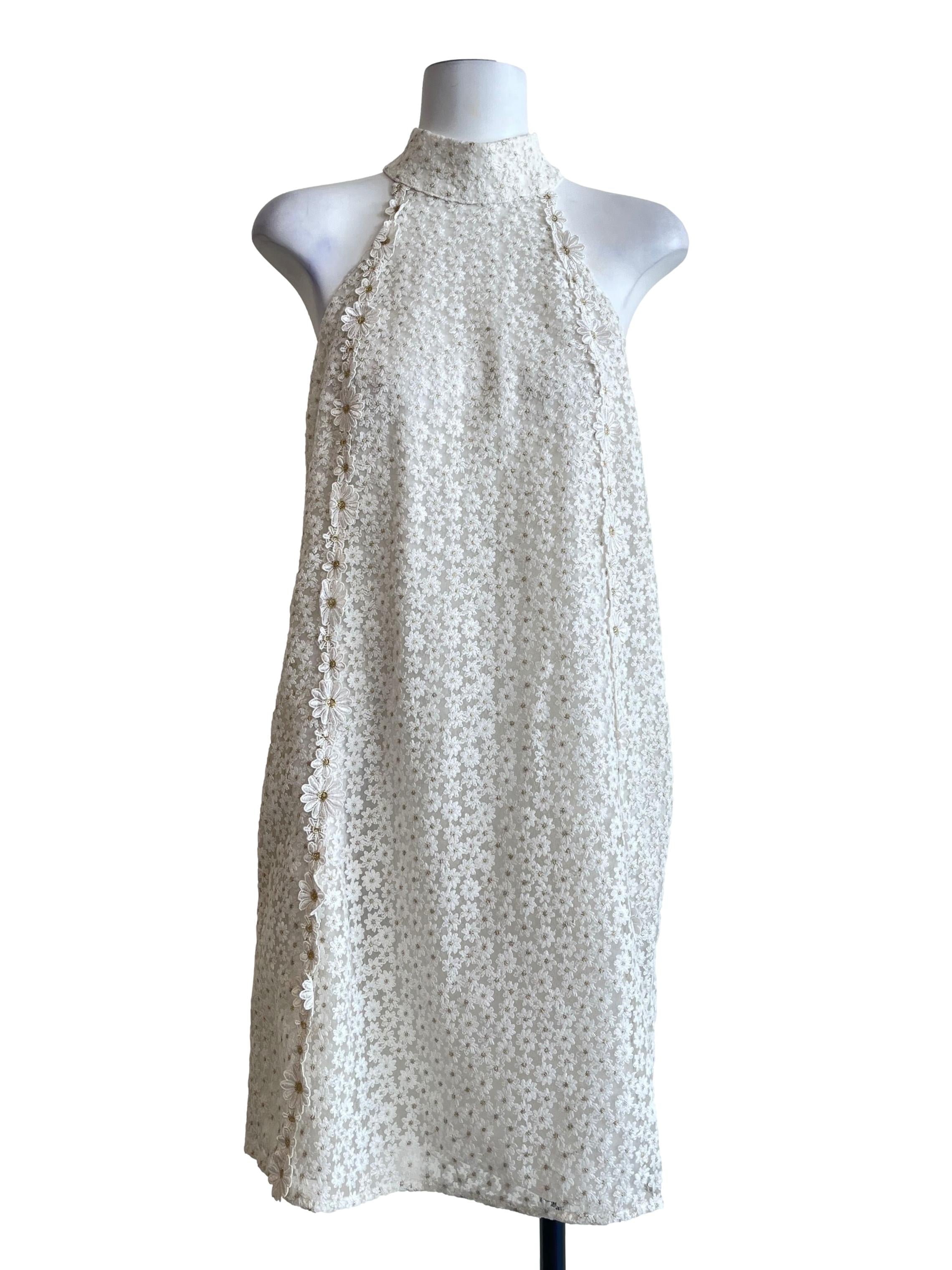 Daisy White Halter Yoke Dress