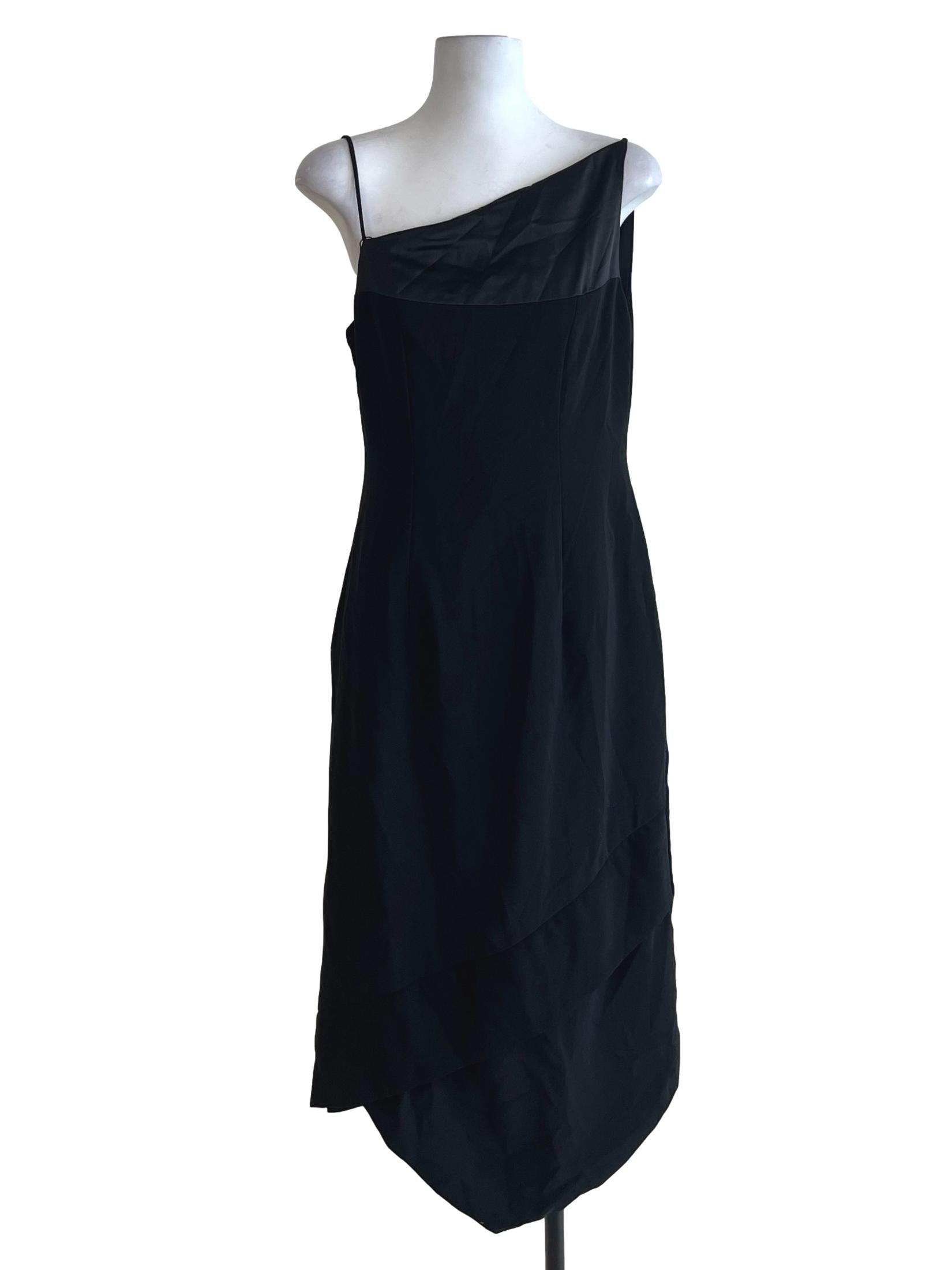Black Asymmetrical Neckline Sheath Dress