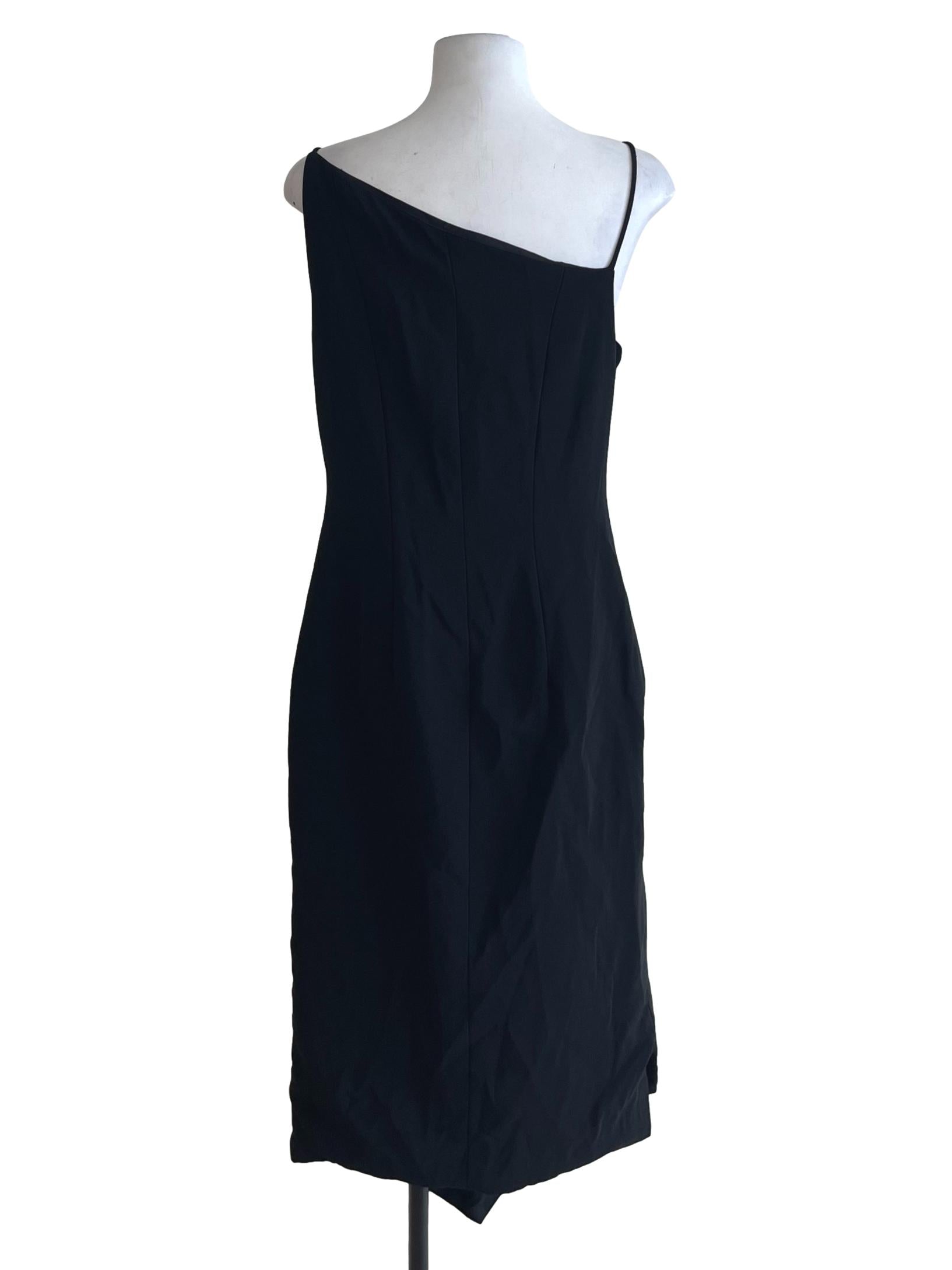 Black Asymmetrical Neckline Sheath Dress