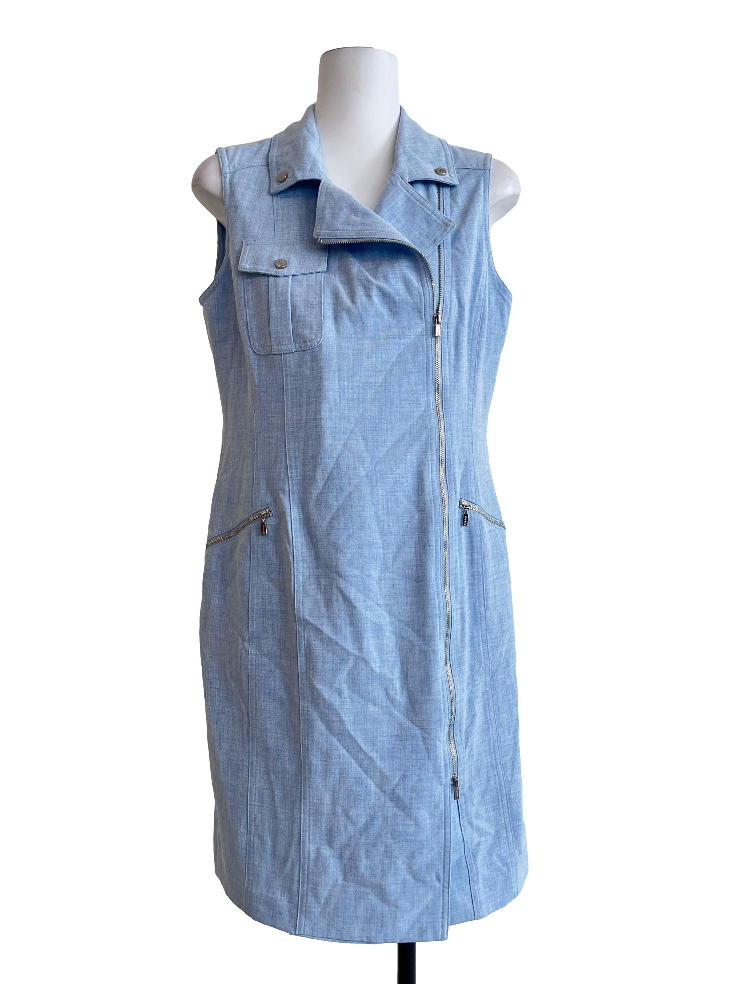 Sky Blue Sleeveless Shirt Dress