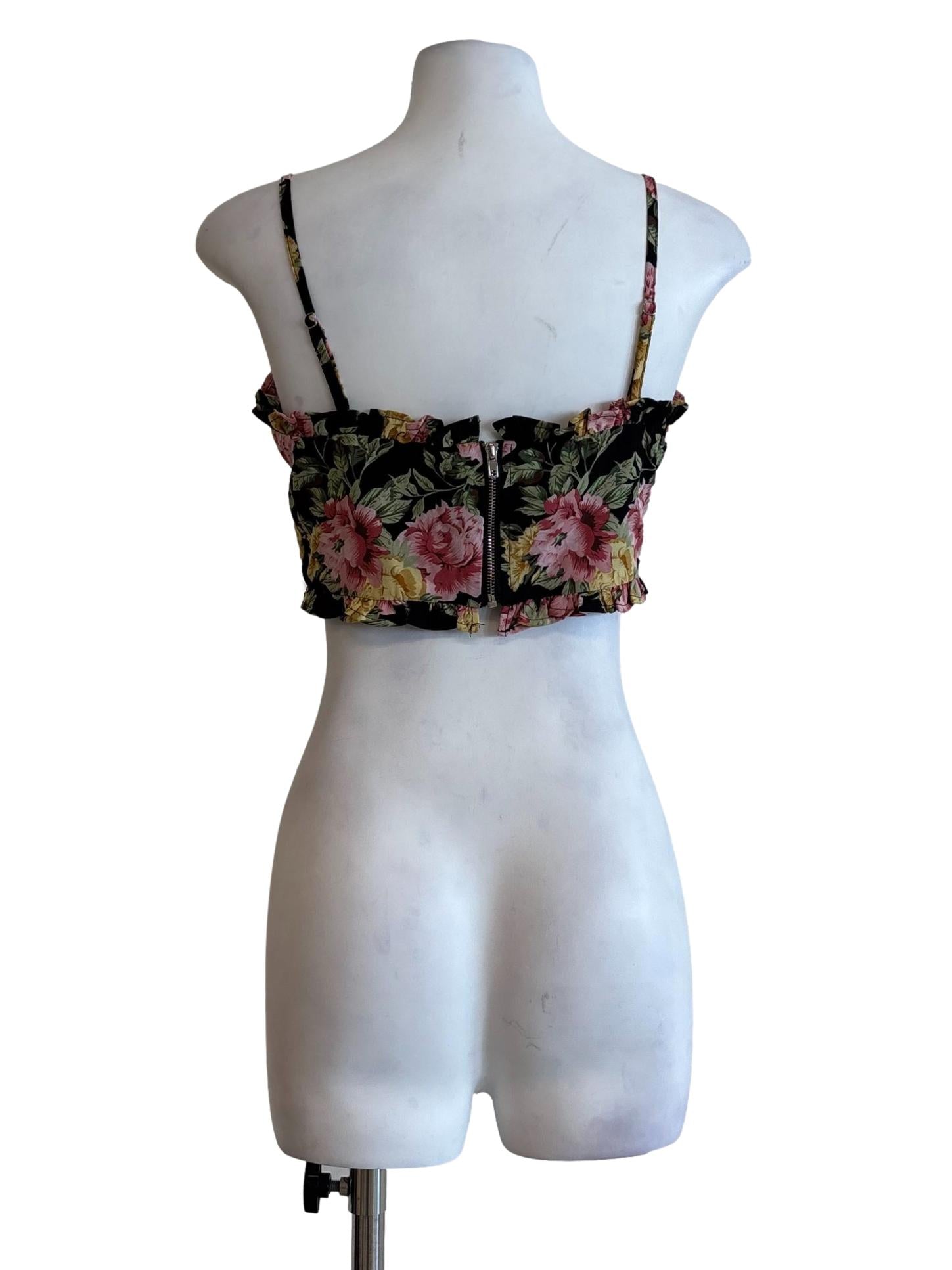 Black Floral Ruffled Crop Top