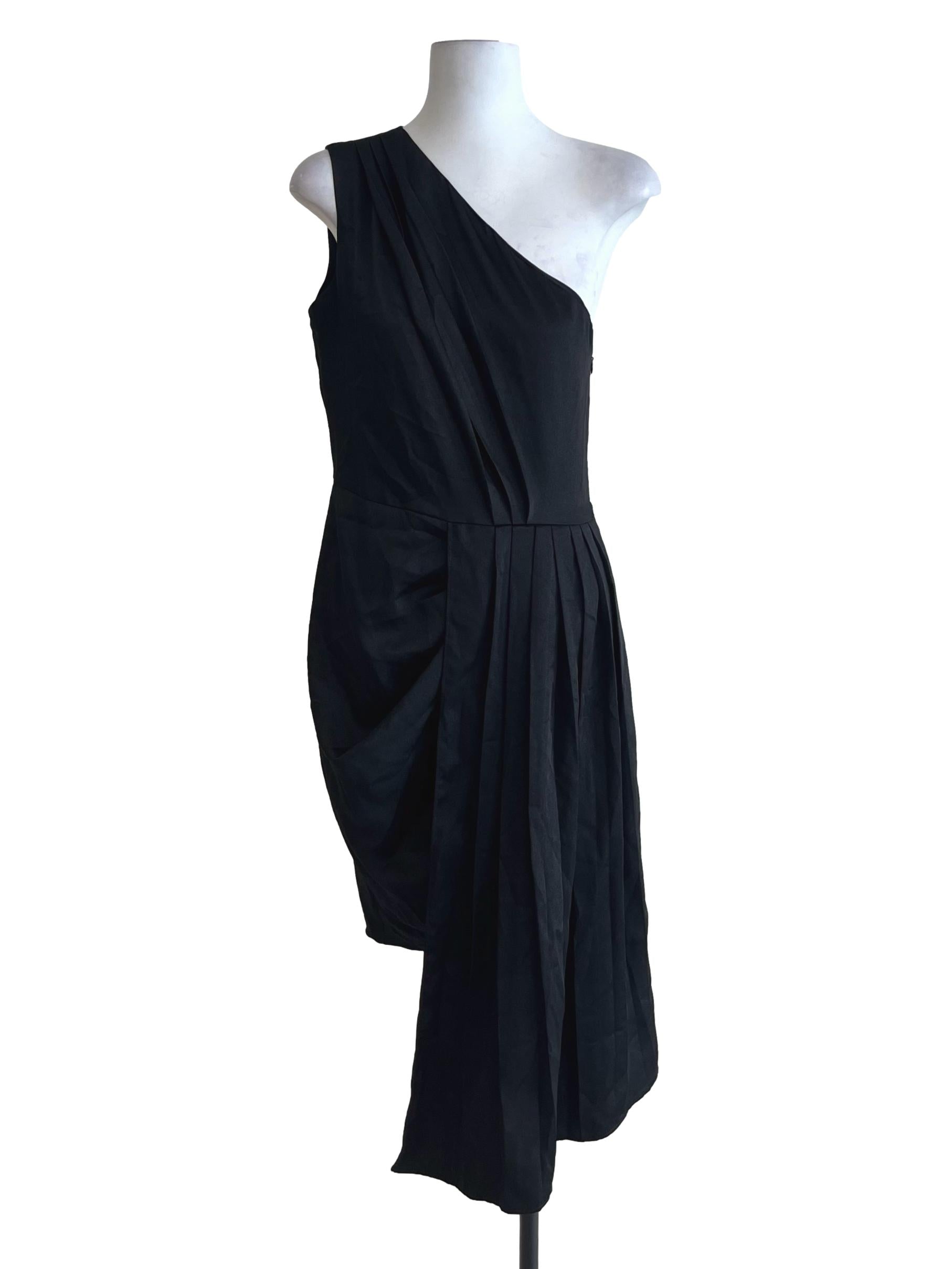 Black Asymmetrical Neckline A-Line Dress