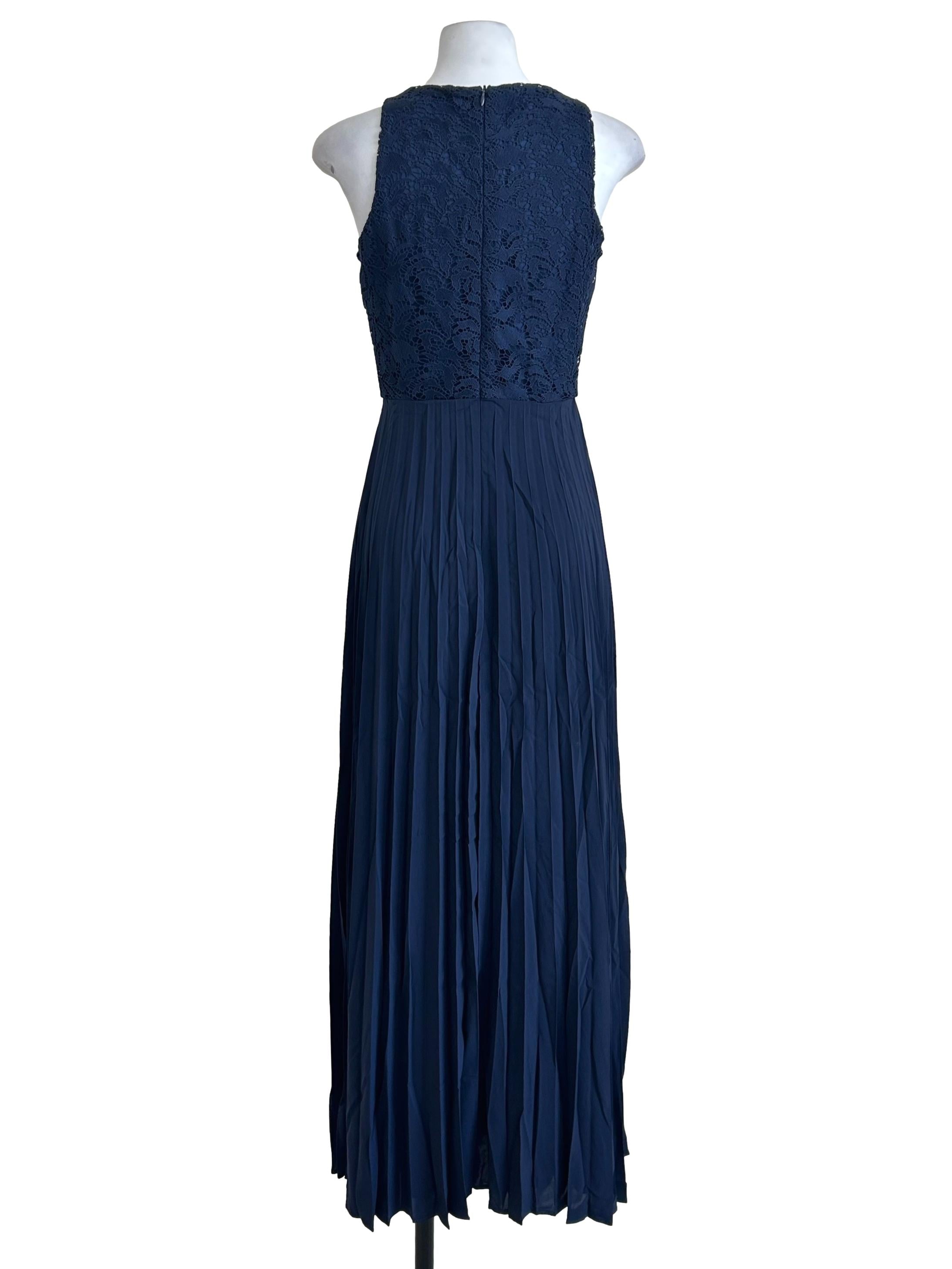 Navy Lace Pleated Maxi Dress