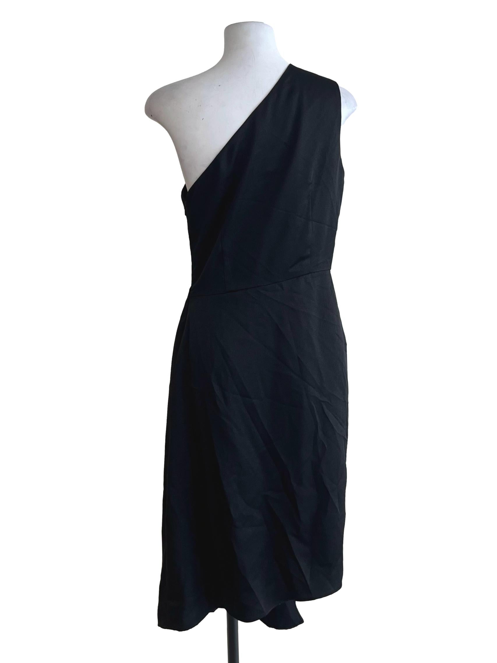 Black Asymmetrical Neckline A-Line Dress