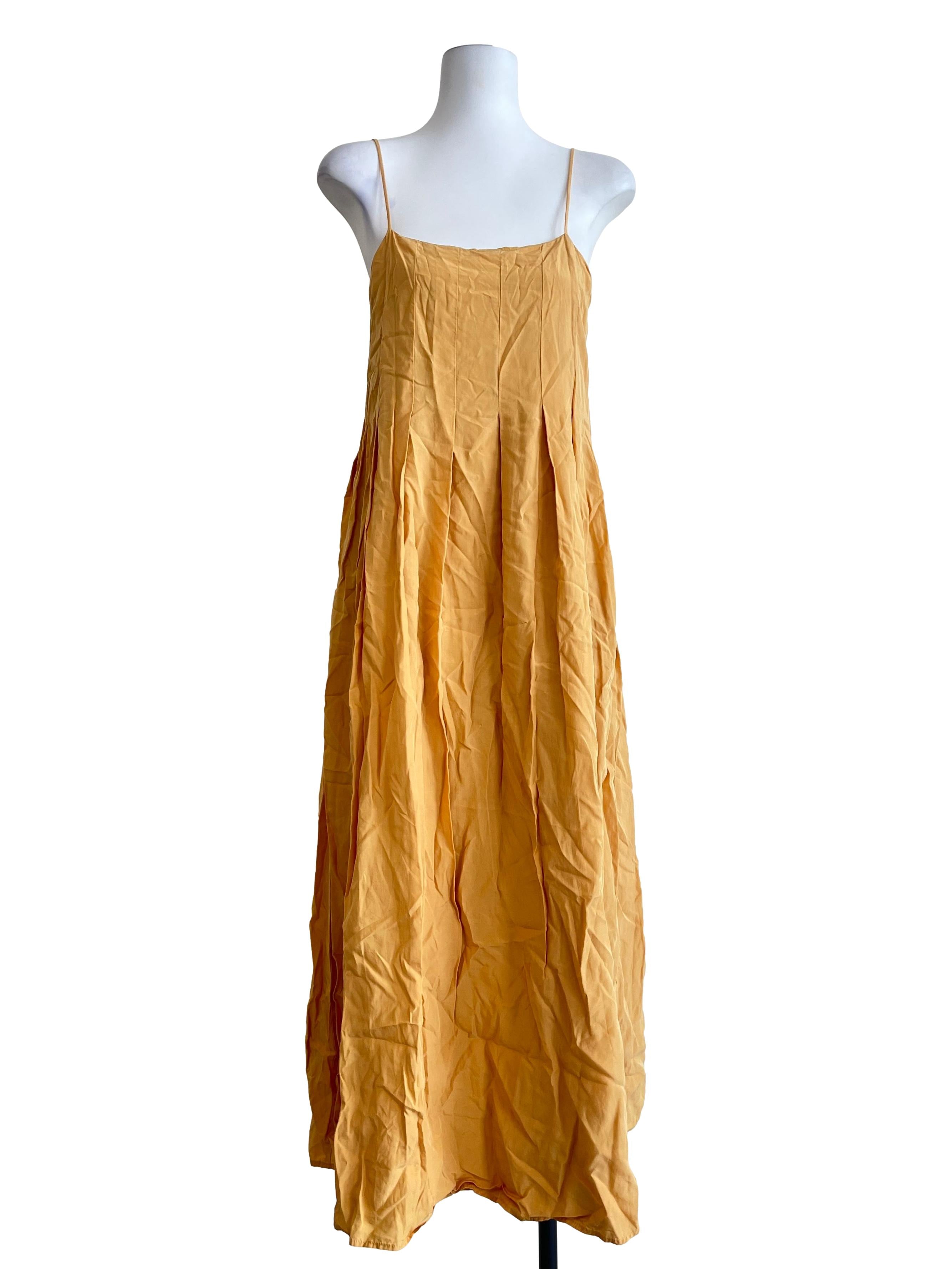 Yellow Viscose Pleated Tent Dress OSN