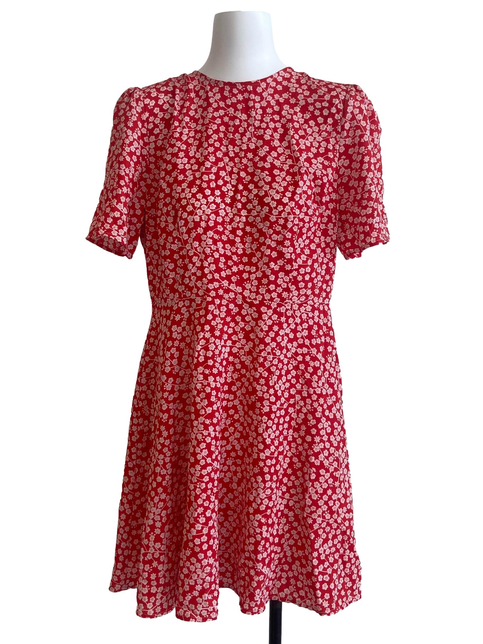 Red & White Floral A-Line Dress