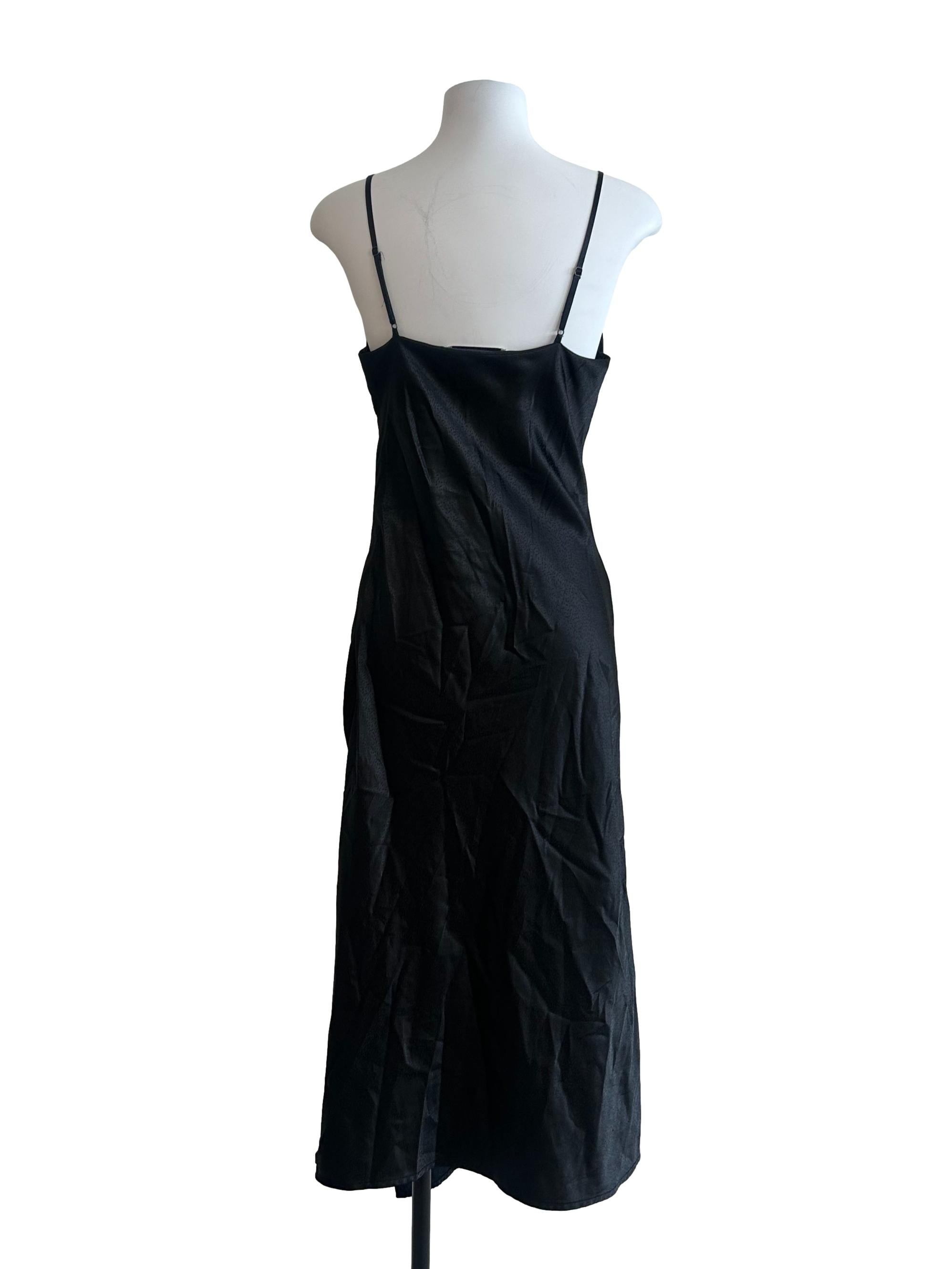 Lustrous Black Satin Slit Dress