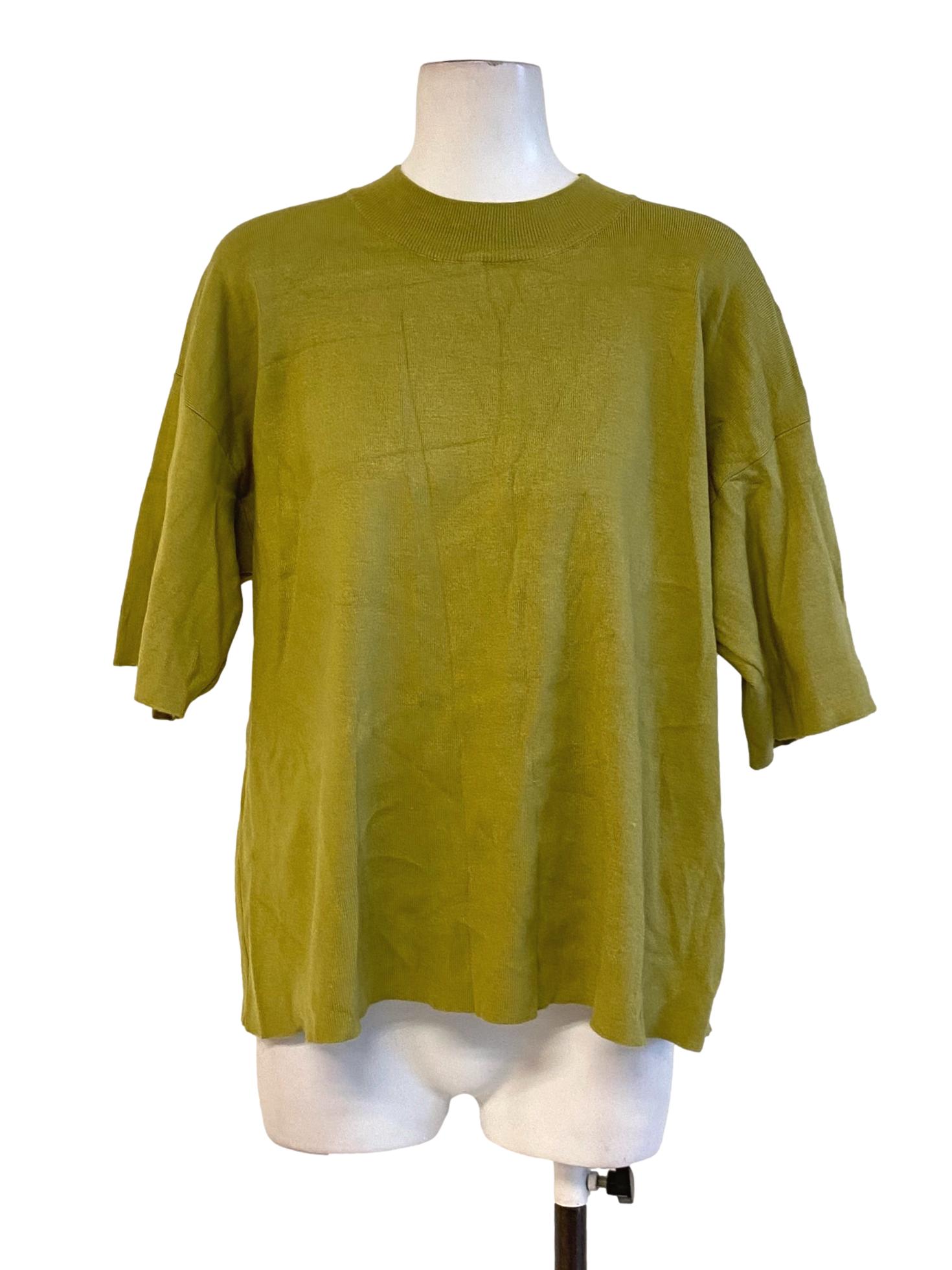 Dark Fawn Green High Neck Knitted T-Shirt LB