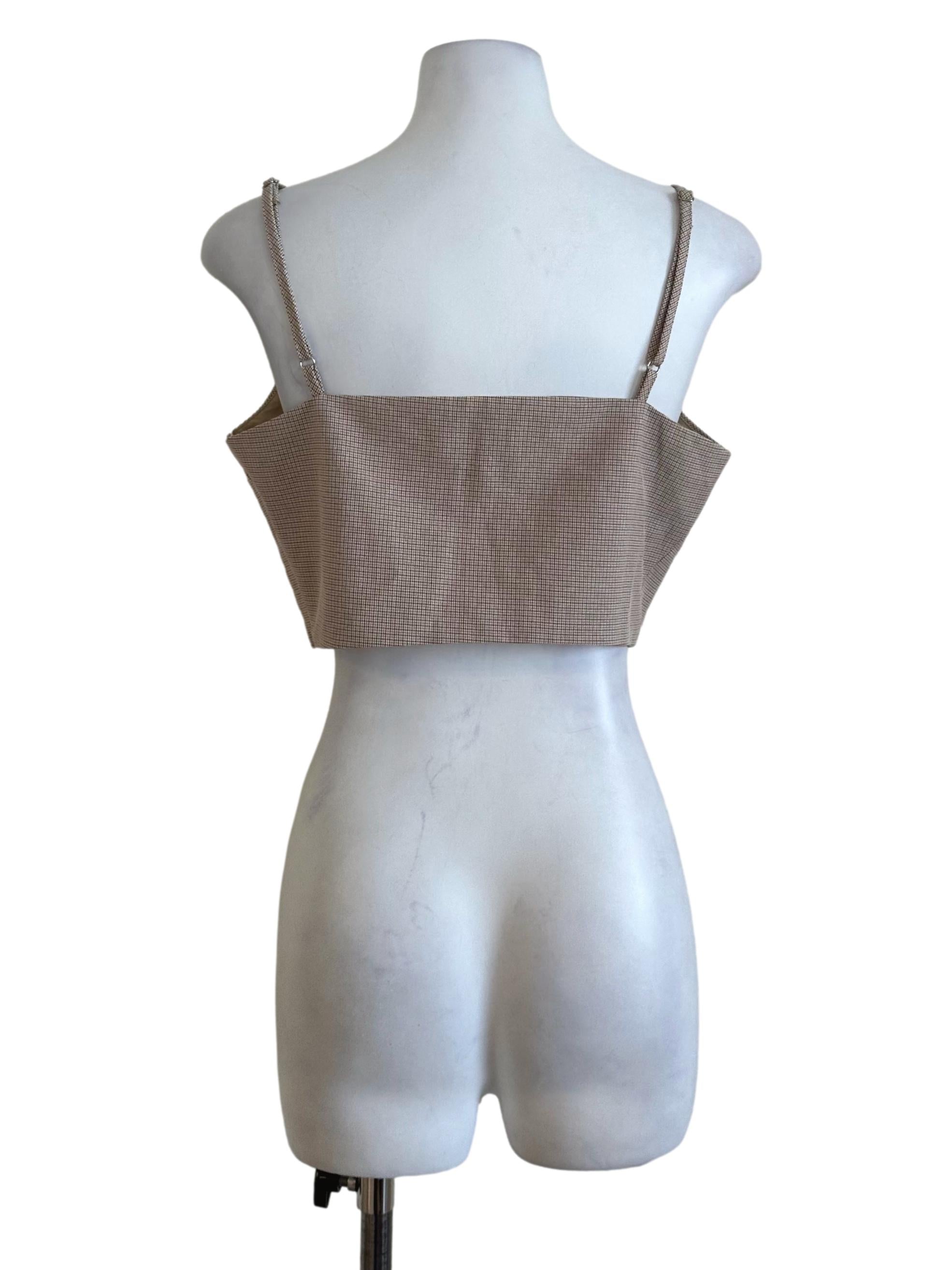 Sand Brown Plaid Button Top