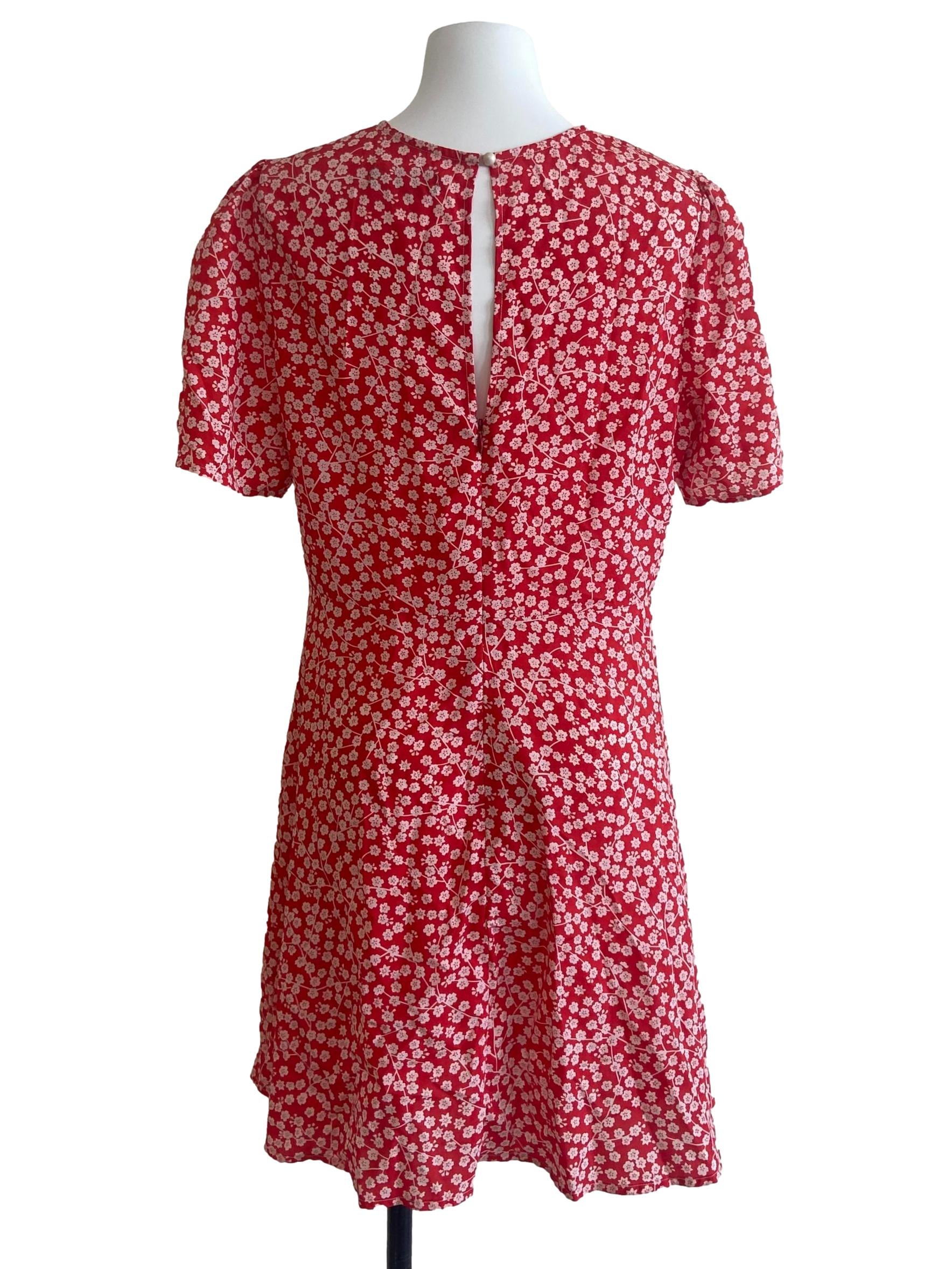 Red & White Floral A-Line Dress