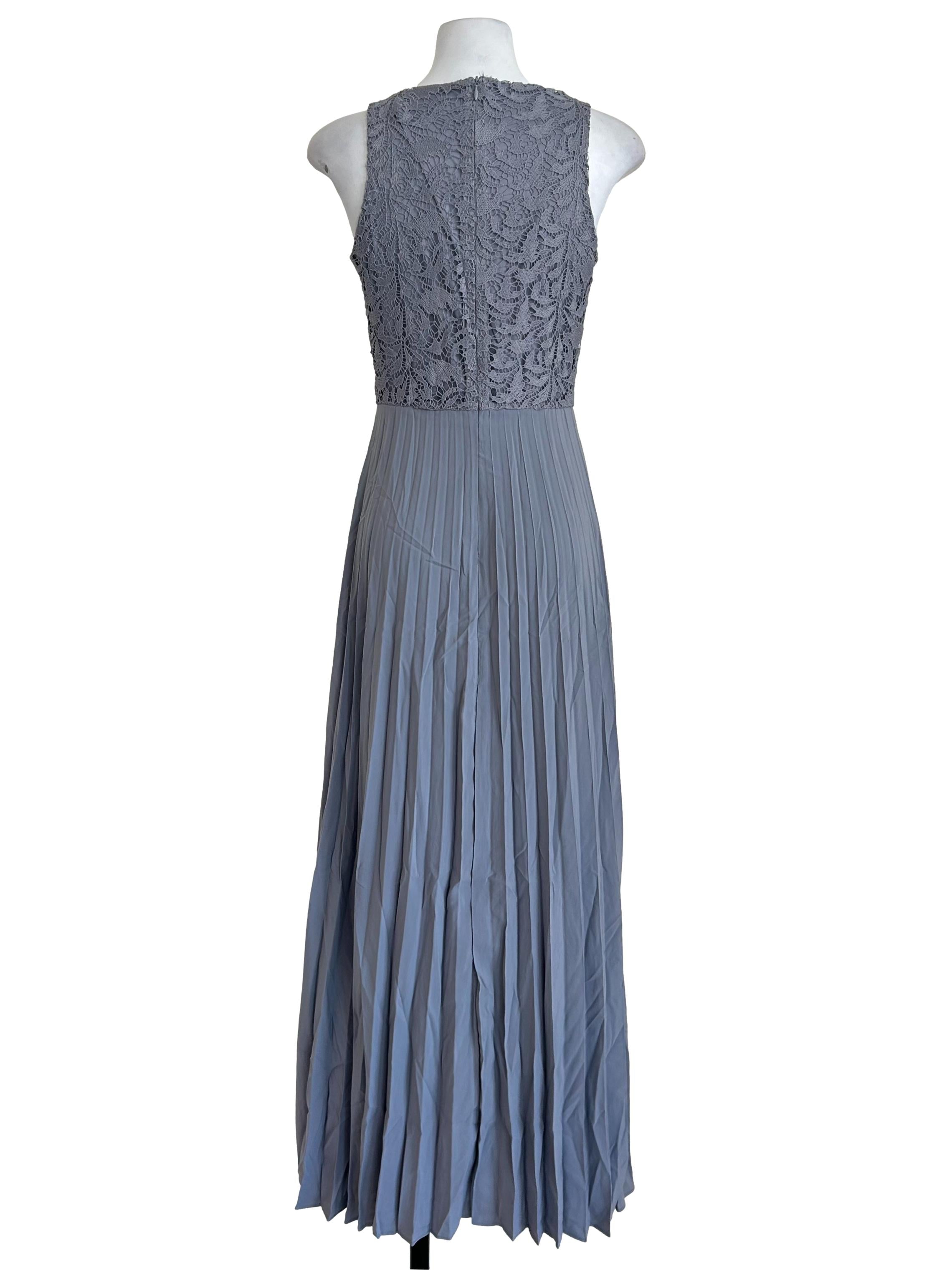 Flint Grey Lace Pleated Maxi Dress