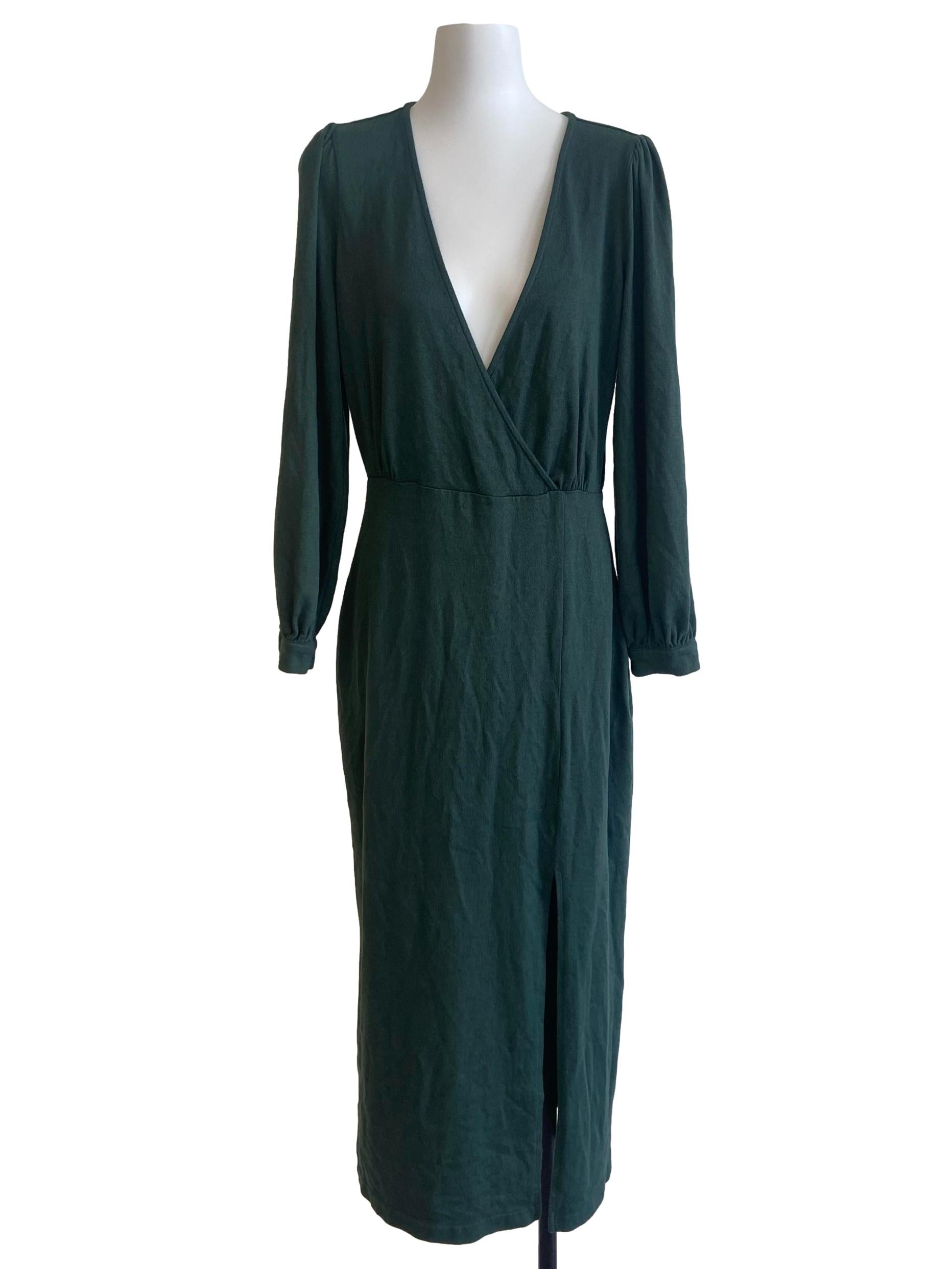 Emerald Green V Neck Slit Dress