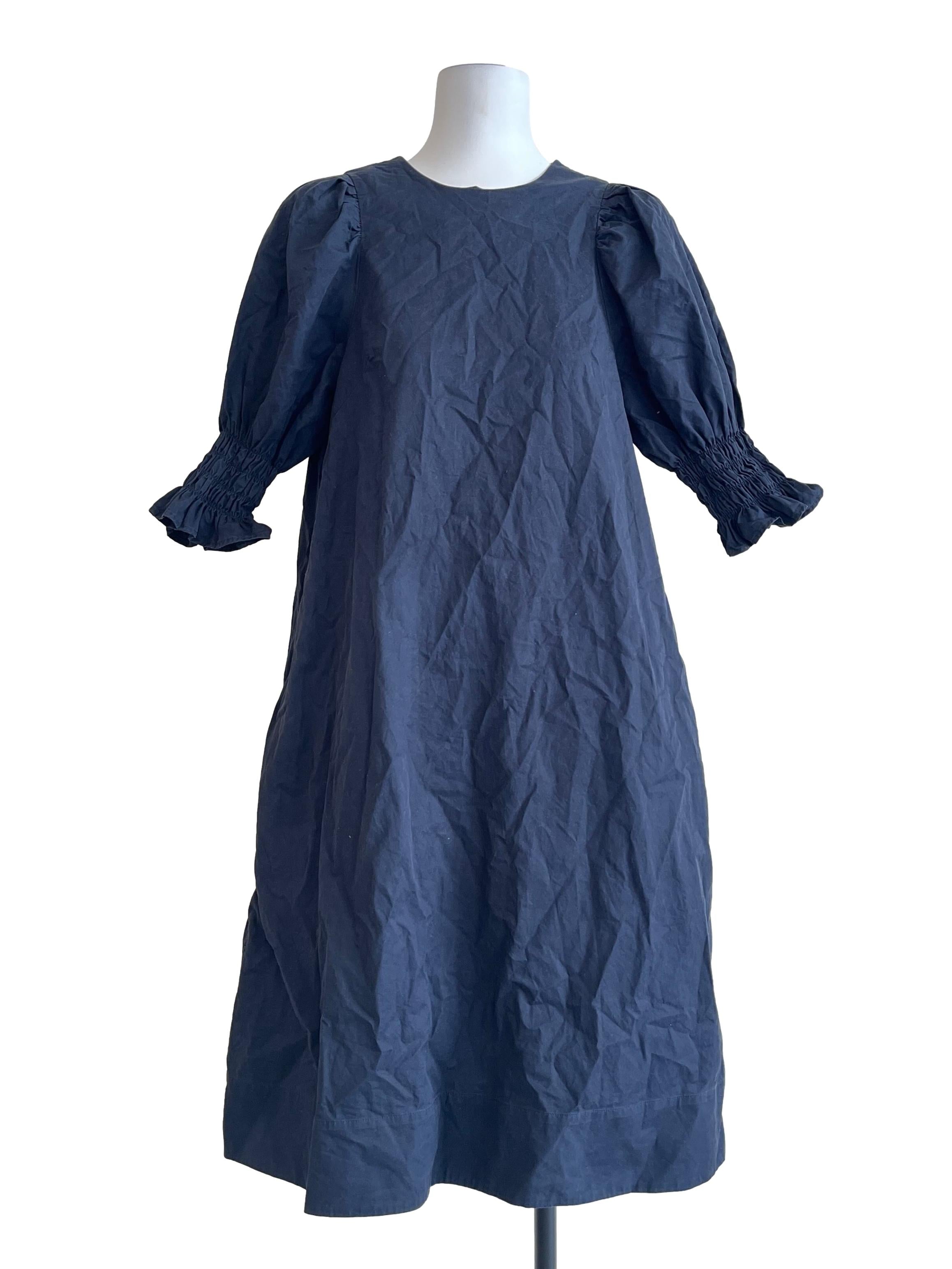 Midnight Blue Puff Sleeve Shift Dress
