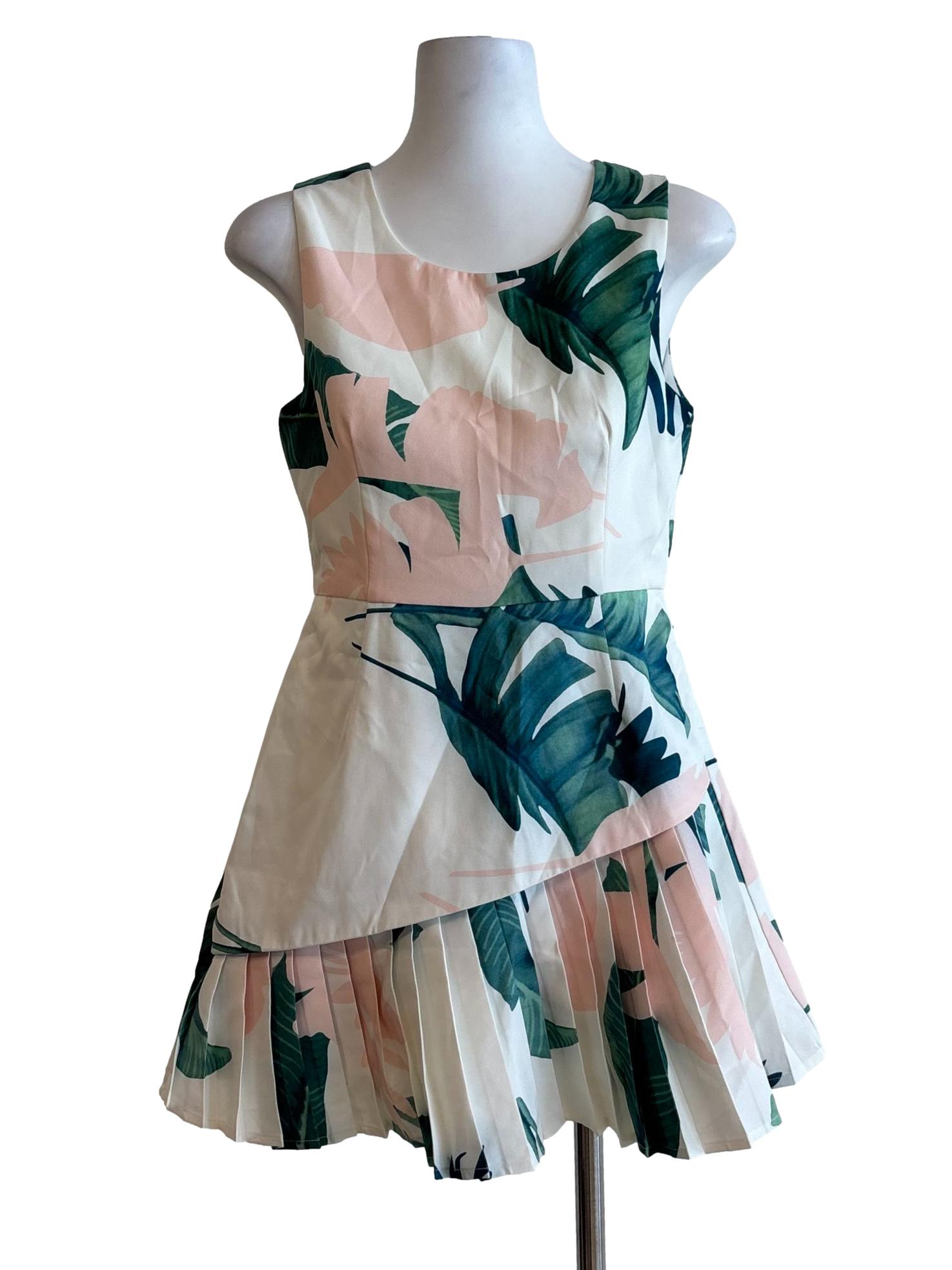Off White Floral Peplum Pleated Dress