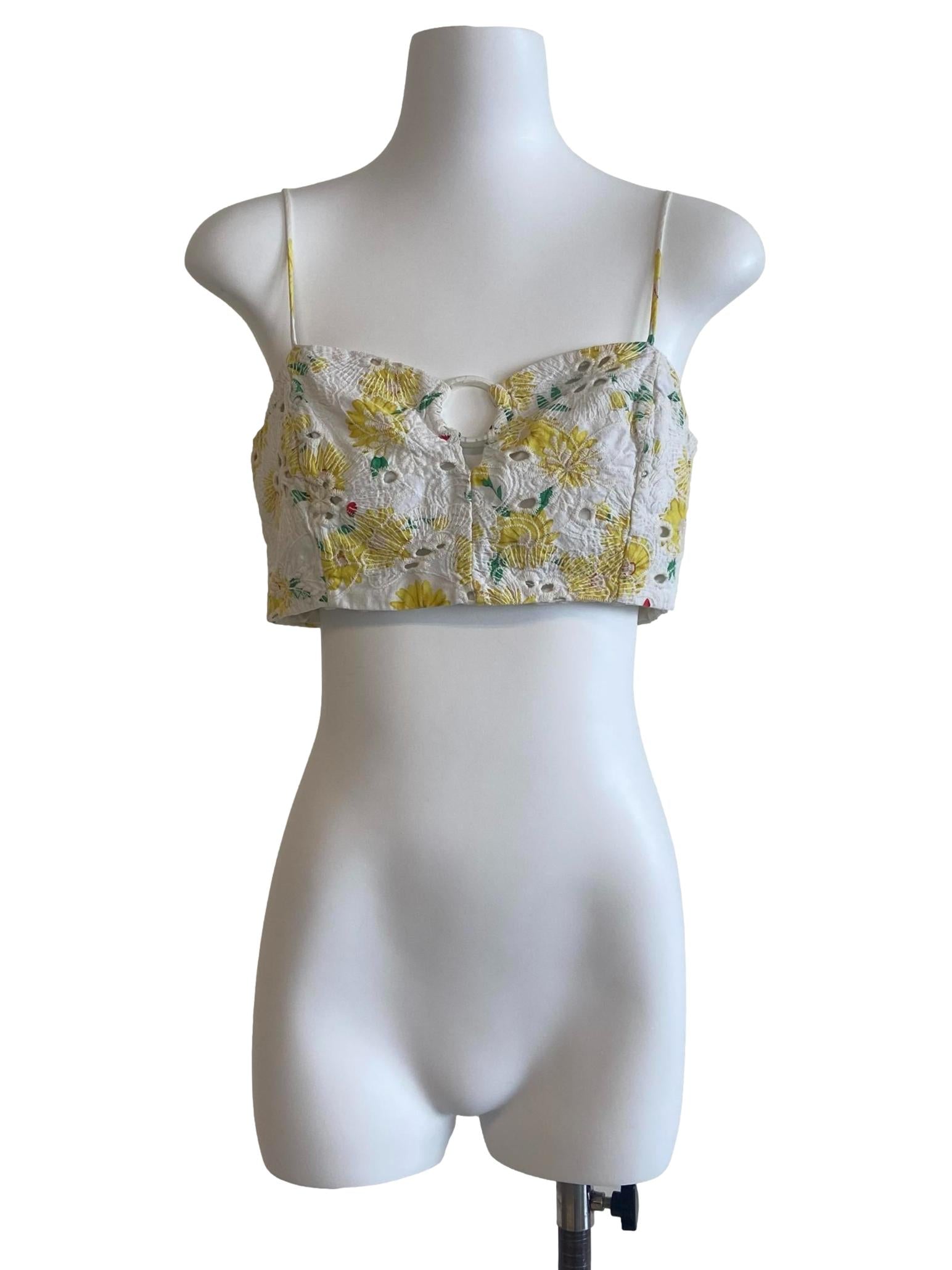 White & Embroidery Floral Crop Top