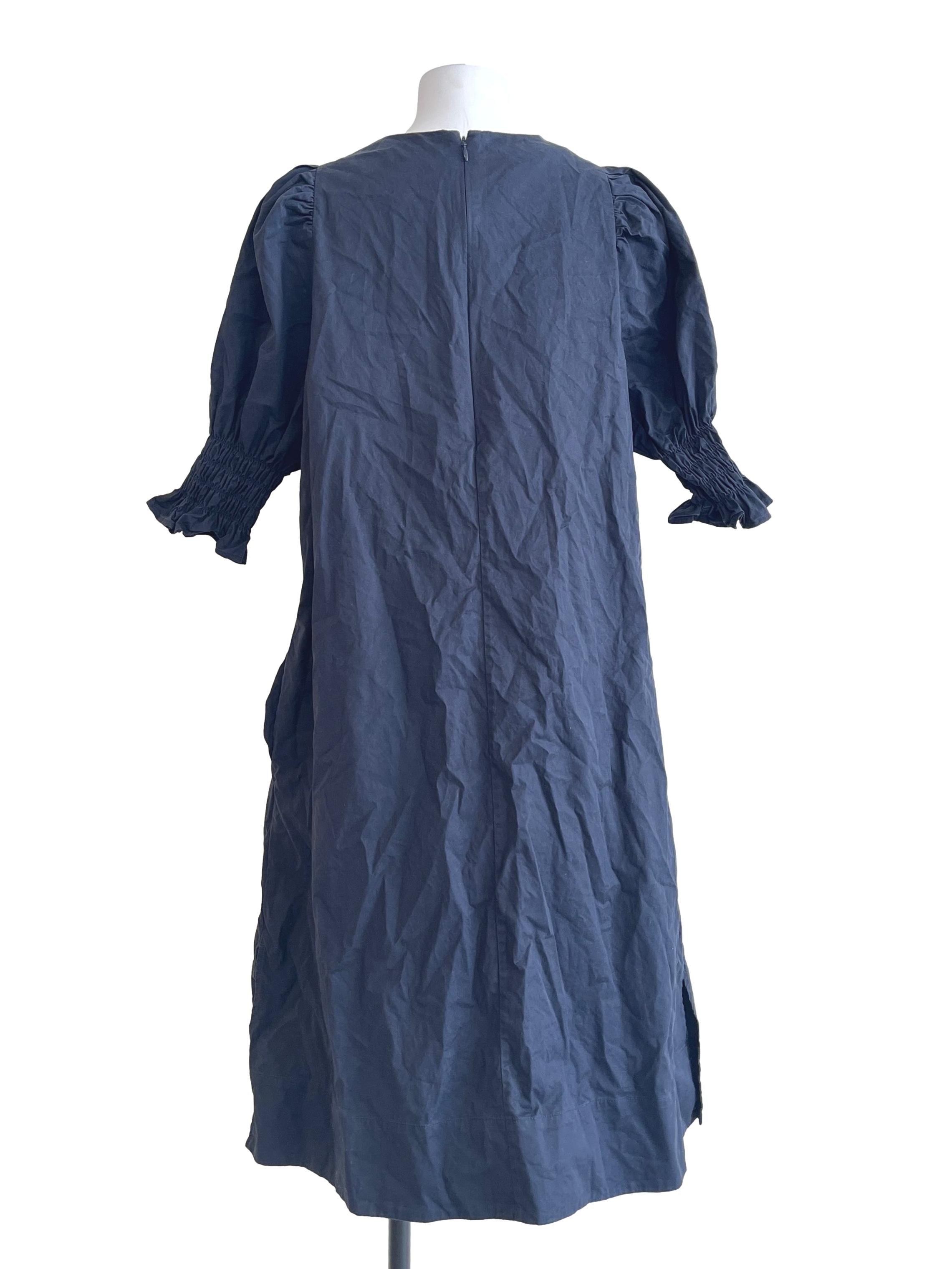 Midnight Blue Puff Sleeve Shift Dress