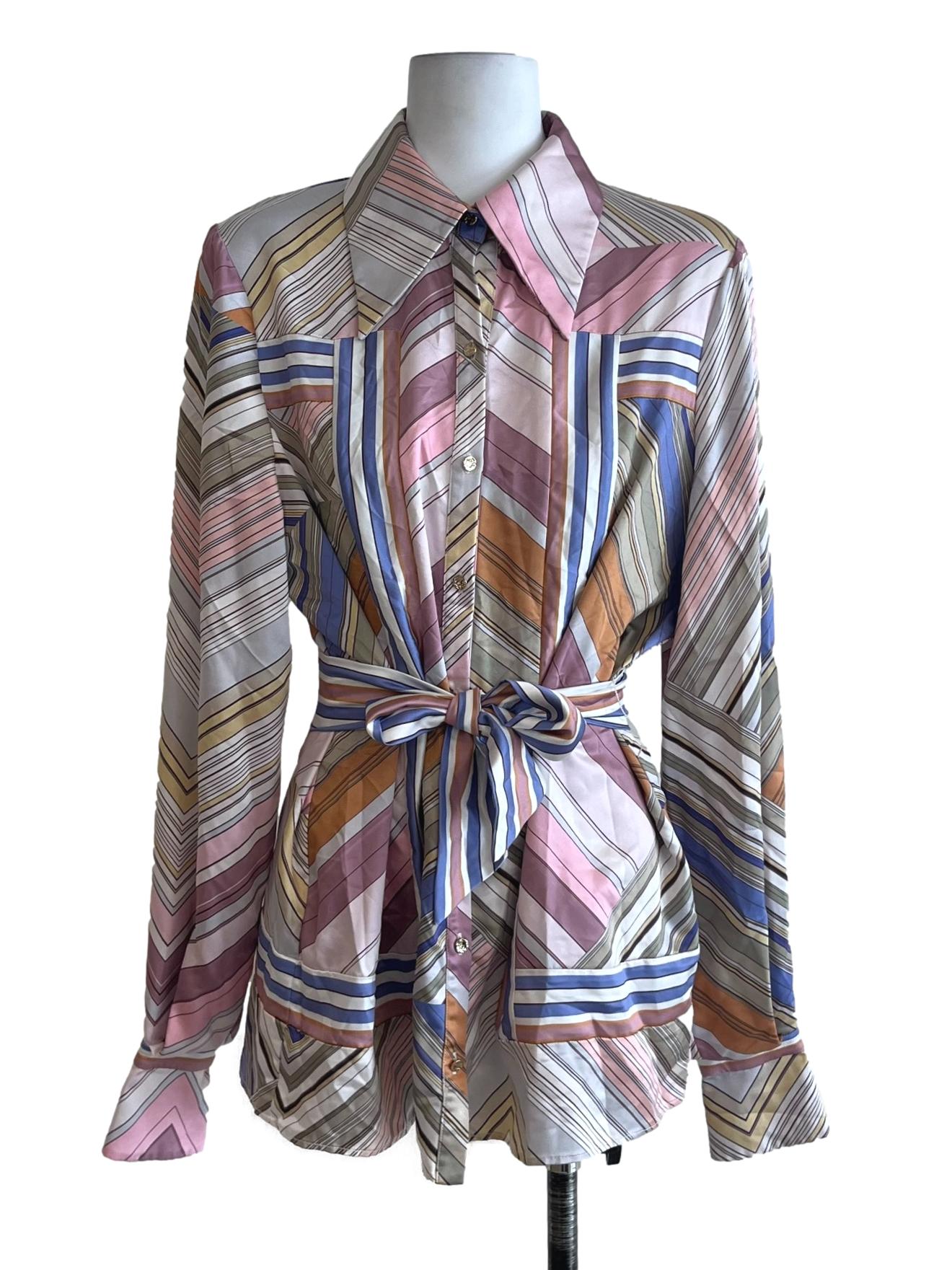 Blush Pink Abstract Button-Down Blouse