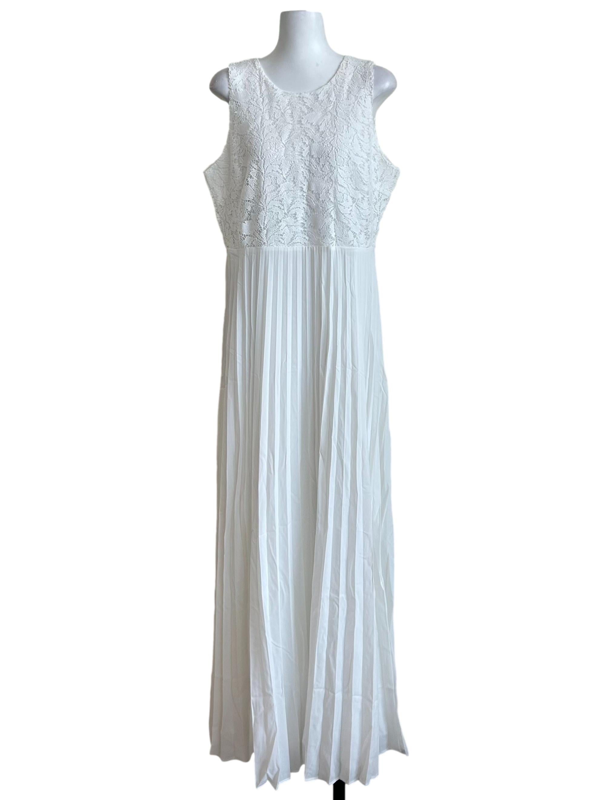 White Lace Pleated Maxi Dress