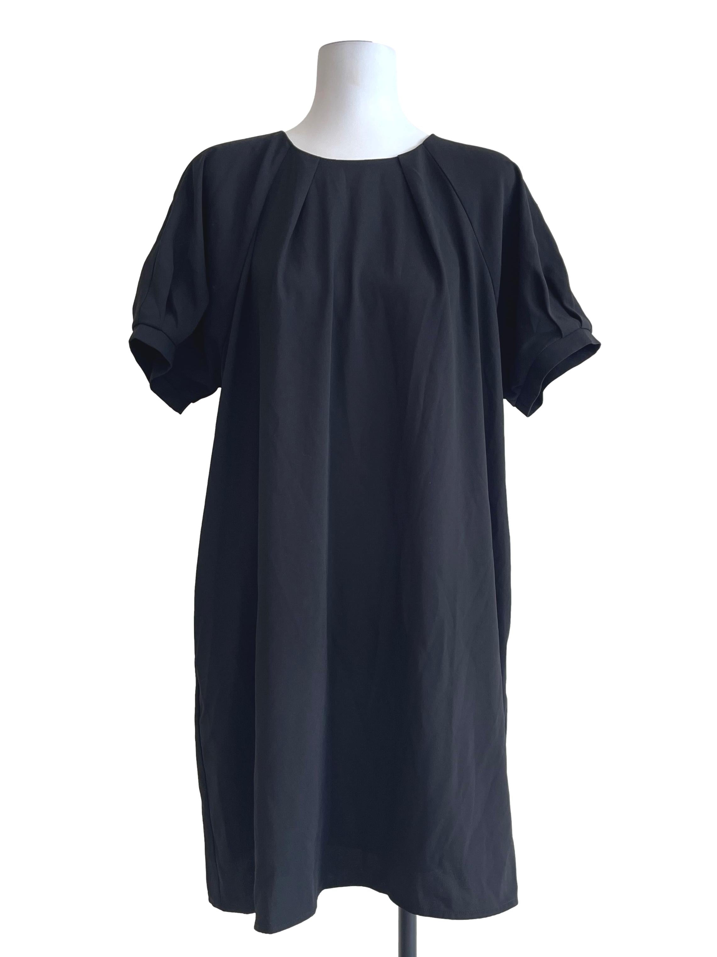 Black Gathered Crepe Shift Dress OSN
