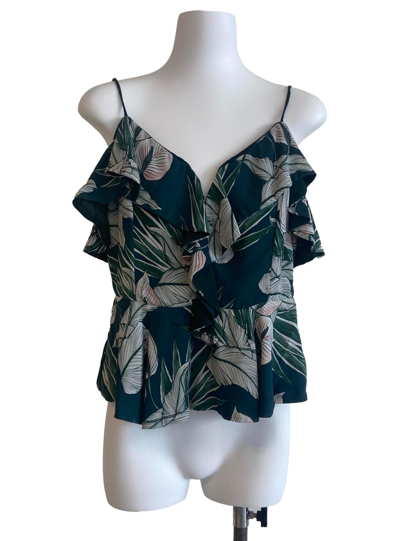Green Floral Sleeveless Blouse