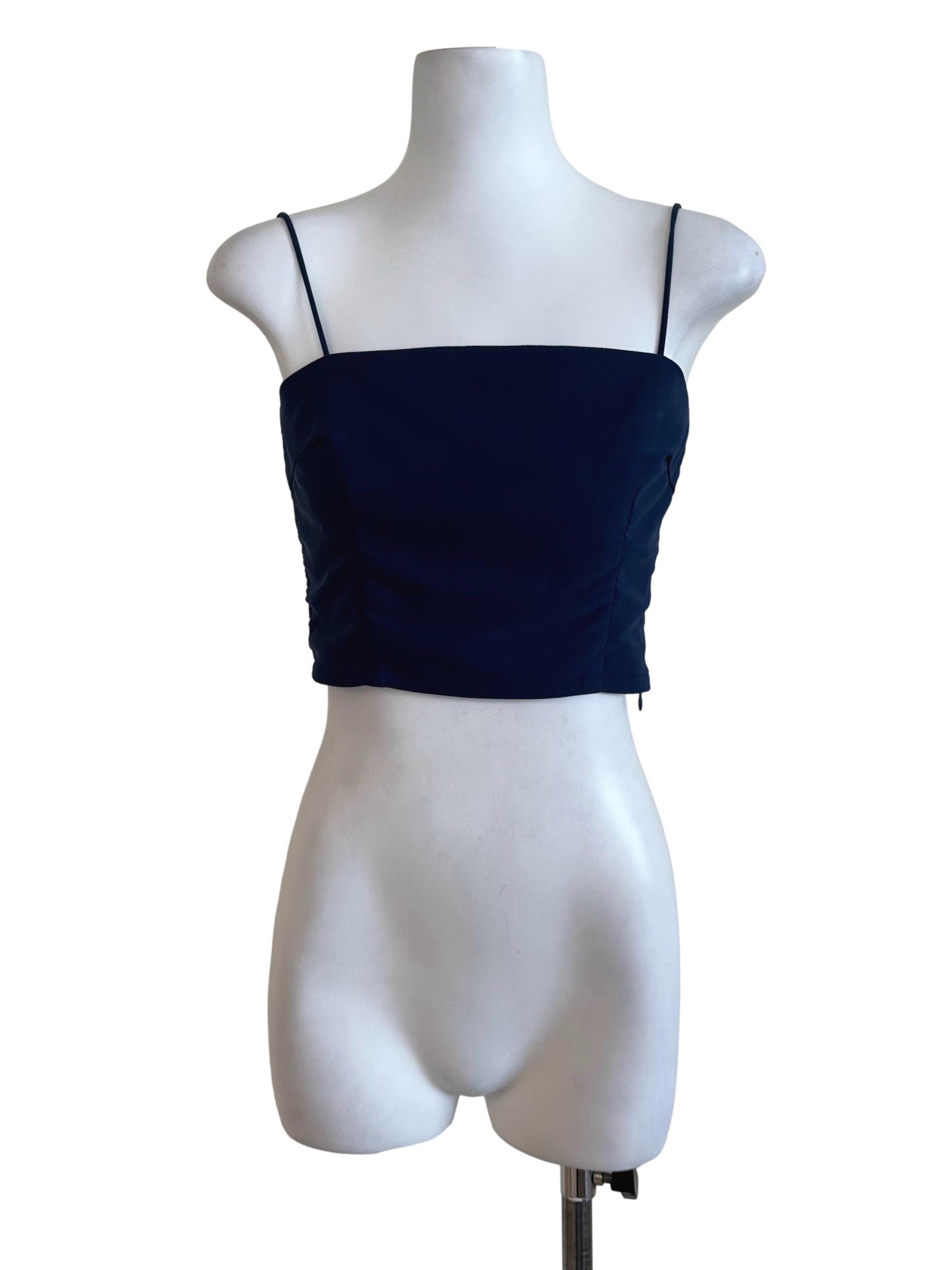Navy Blue Plain Mesh Net Top
