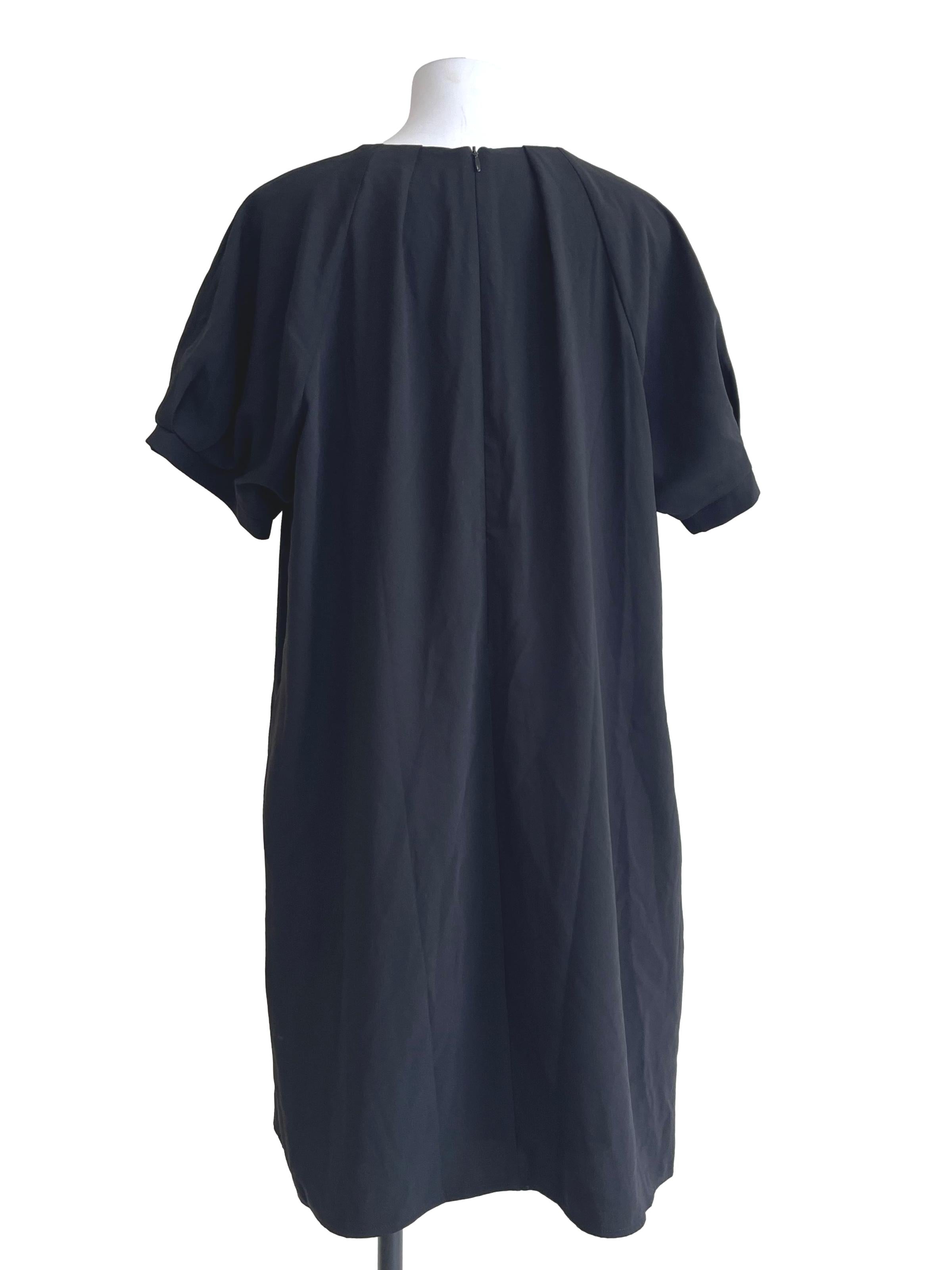 Black Gathered Crepe Shift Dress OSN